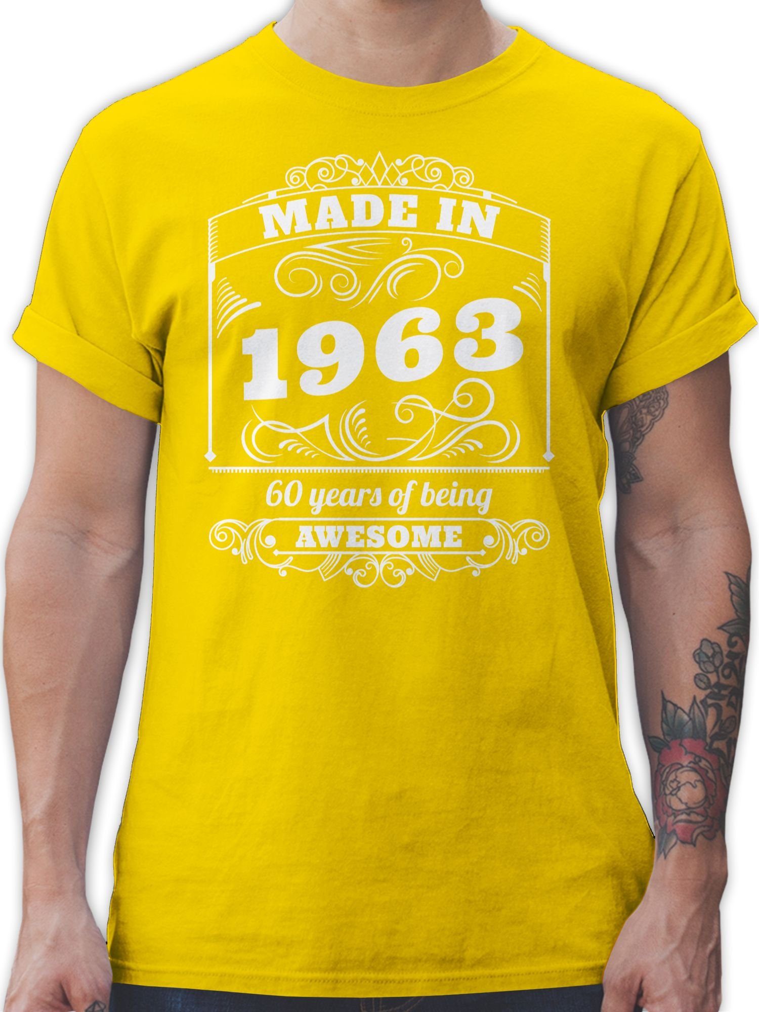 Shirtracer T-Shirt Made in 1963 Sixty years of being awesome 60. Geburtstag 2 Gelb