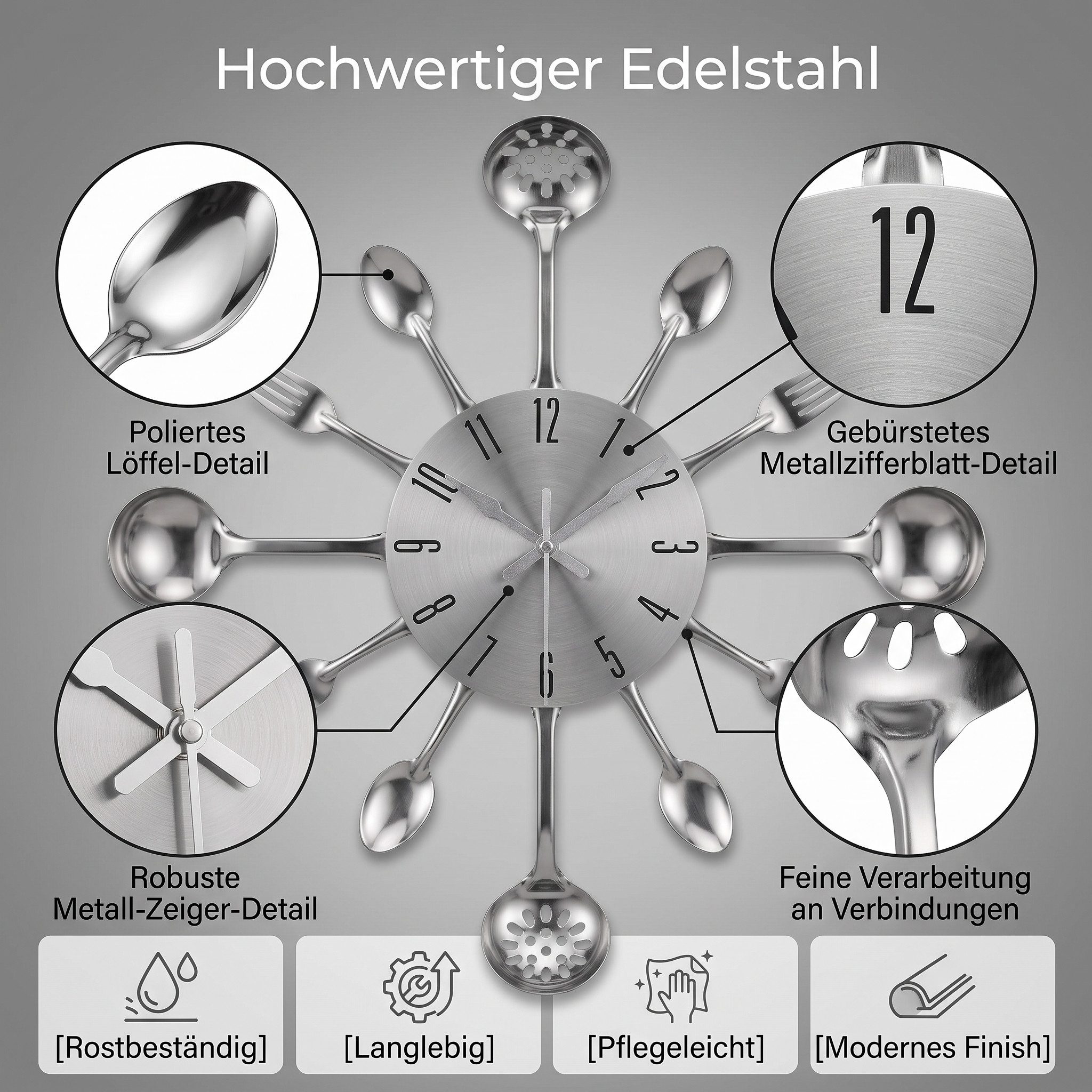 hausleben Wanduhr im Küchenbesteck-Look (35 cm)