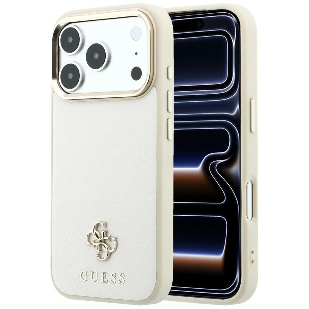 Guess Handyhülle Schutzhülle Magnethülle Rückschale, MagSafe-kompatibel, Saffiano-Optik, erhöhter Rand