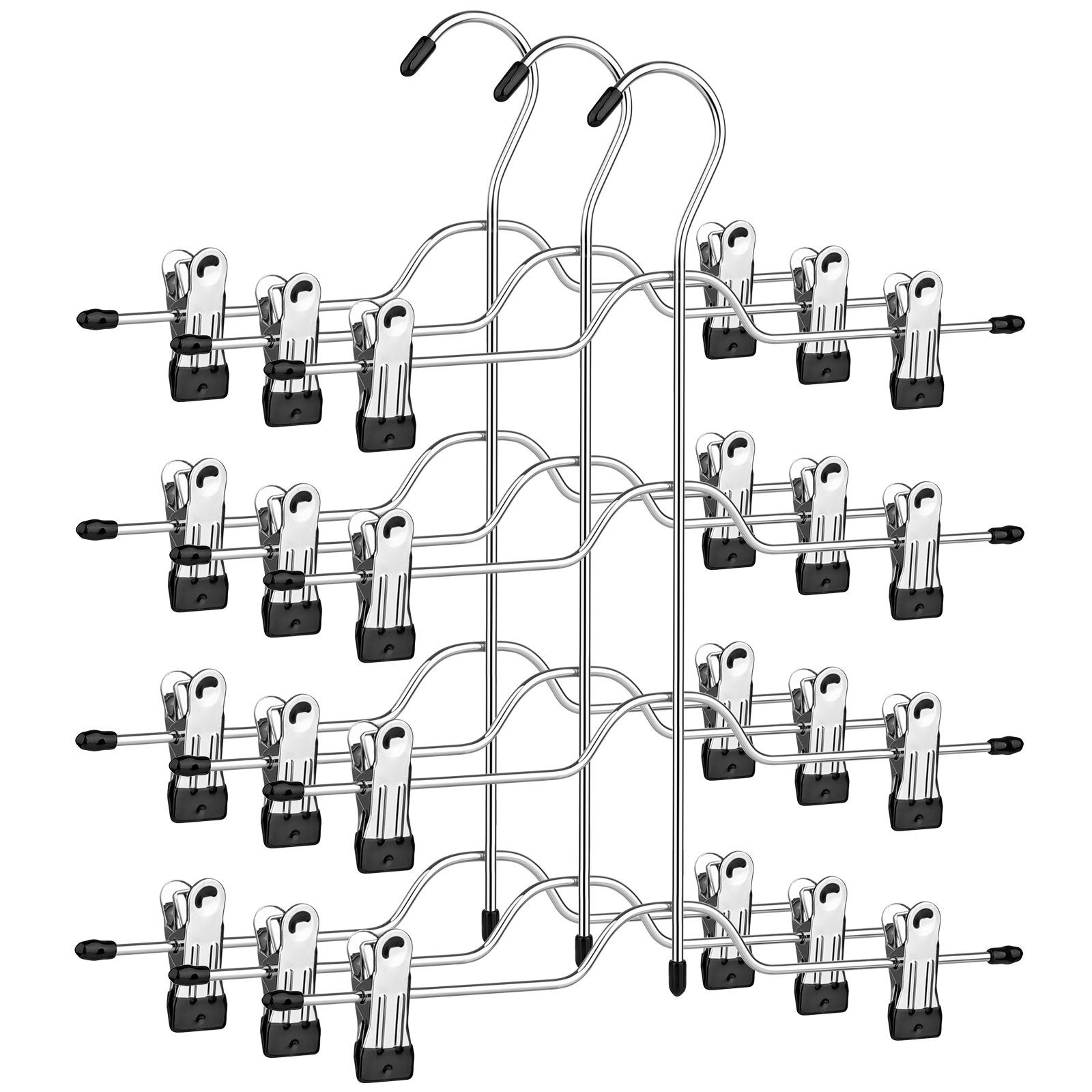 SONGMICS Kleiderbügel CRI042BK, (3-tlg), Hosenbügel platzsparend, Rockbügel mit Clips, 3er Set, für je 4 Hosen, mit 8 verstellbaren Klammern, 32 cm, Metall