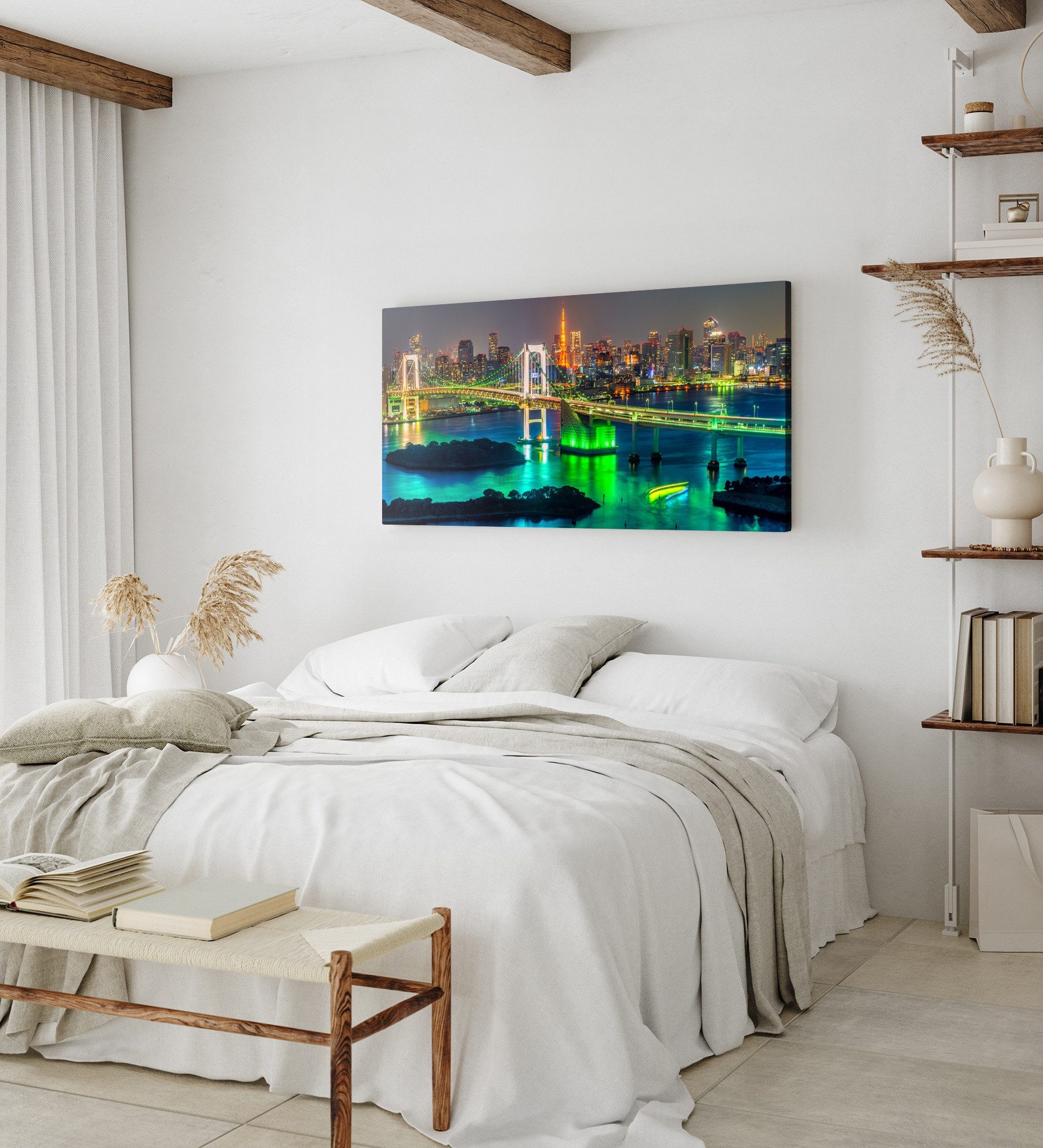 Sinus Art Leinwandbild Kunstdruck Bilder 120x60cm Tokio Skyline Japan Nacht Stadt Wolkenkratz, (1 St) – Bild 5 von 5