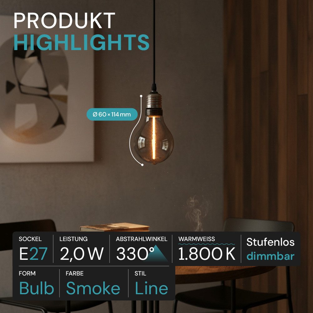 LUXULA LED-Leuchtmittel LUXULA LED-Leuchtmittel E27 2 W 1800 K Warmweiß, E27, Warmweiß, LED Leuchtmittel für klassisches, hochwertiges Design