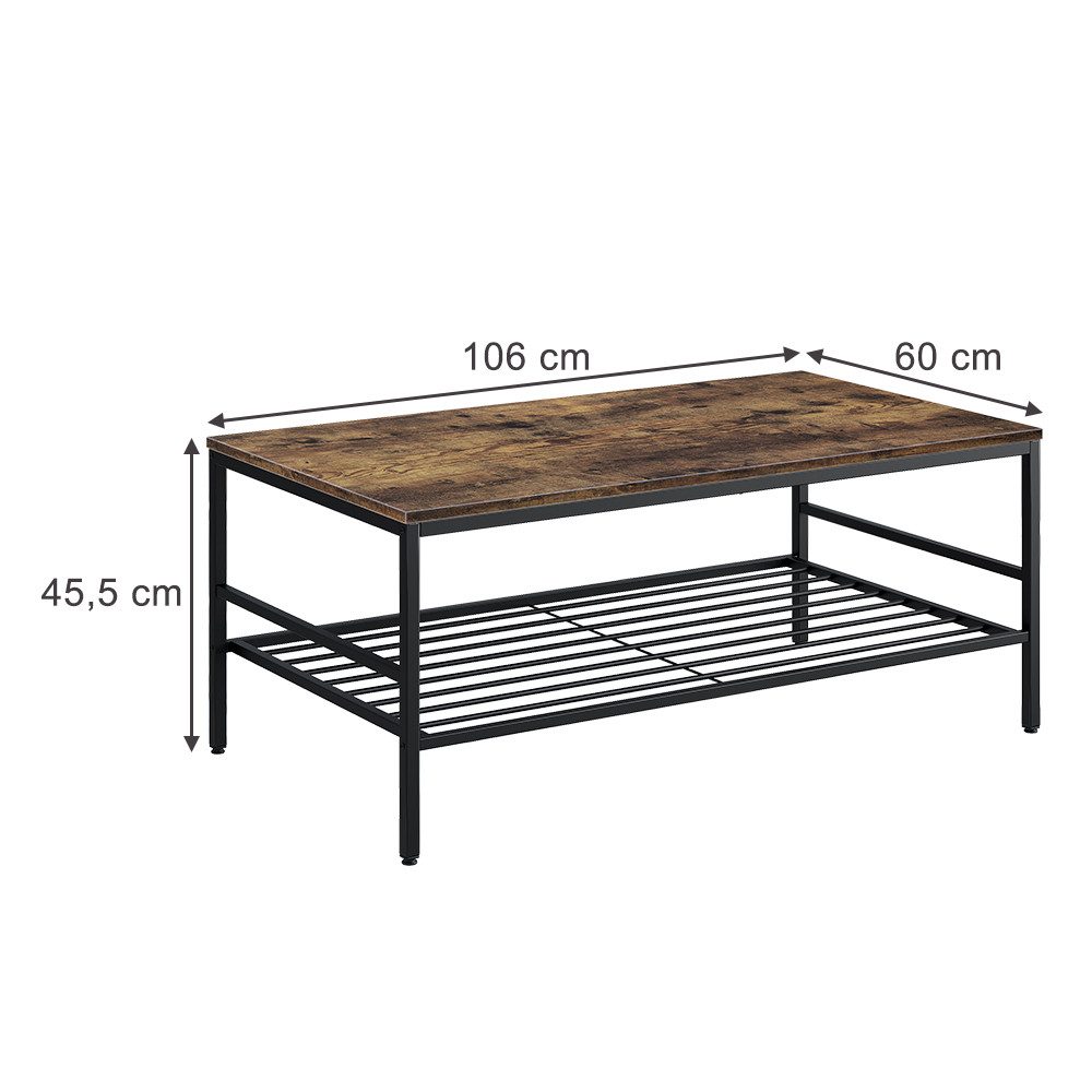Vicco Couchtisch Fyrk, Goldkraft Eiche/Schwarz, 106 x 60 cm mit Ablage (1-St)