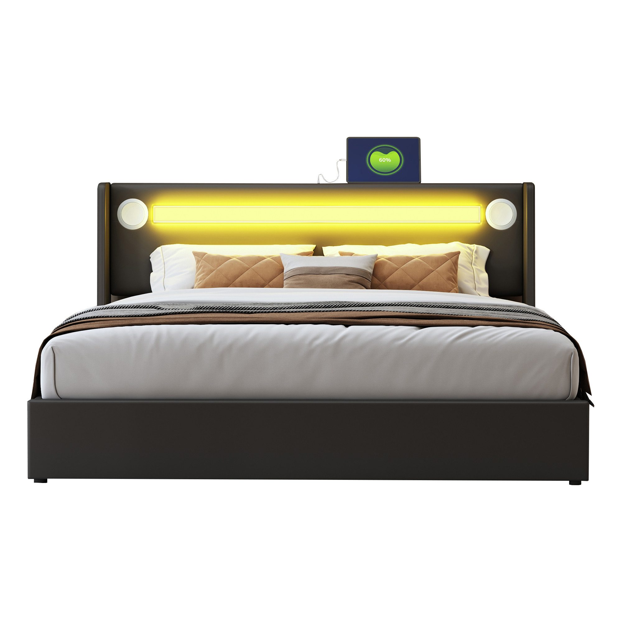 OKWISH Polsterbett Kinderbett mit LED-Lichtleiste, Bluetooth-Player günstig online kaufen