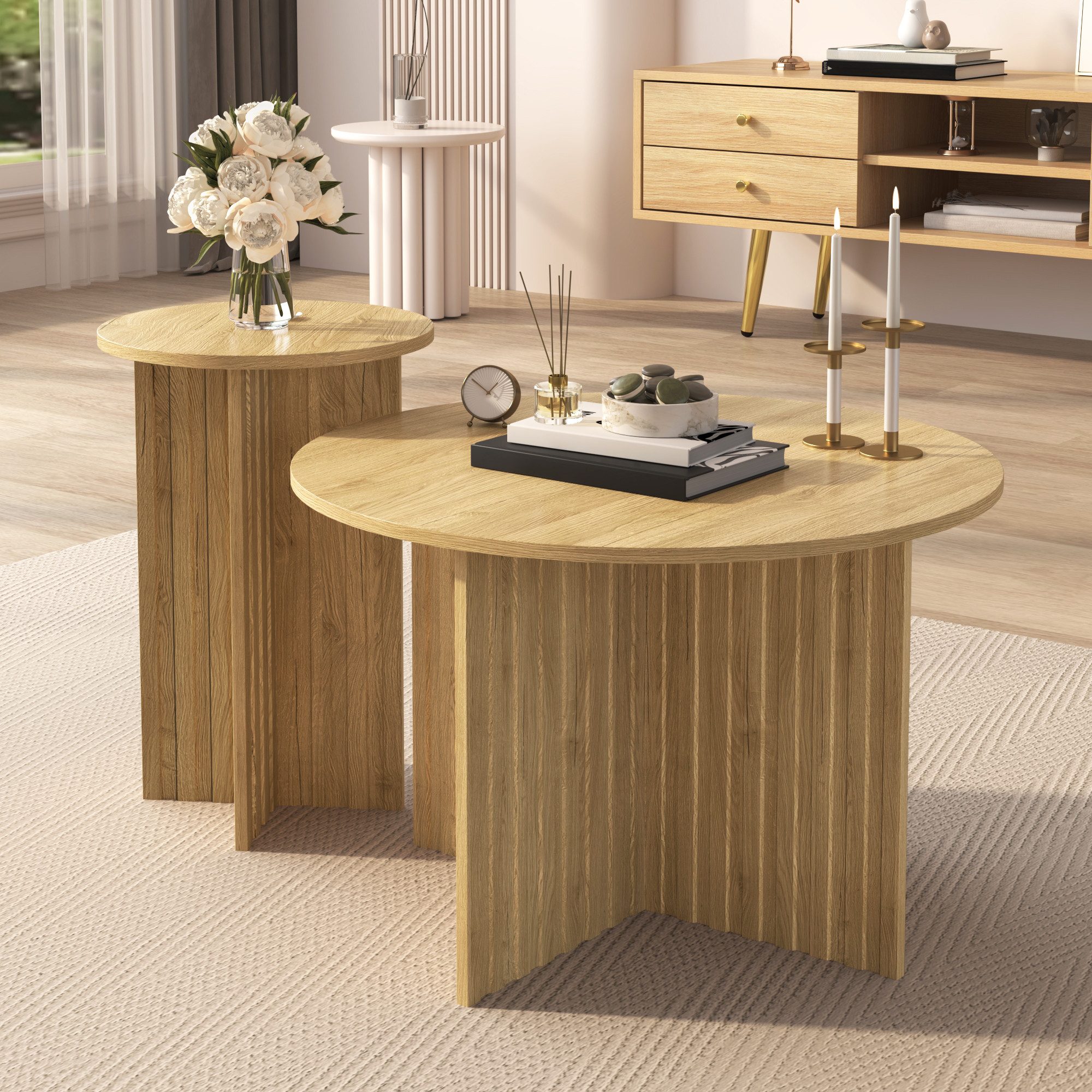 KLAM HOME Couchtisch Modernes 2-tlg Nesttisch-Set im skandinavischen Design (Platzsparend als Couchtisch oder Beistelltisch nutzbar), Stabile MDF/PB Bauweise fü – Bild 5 von 5