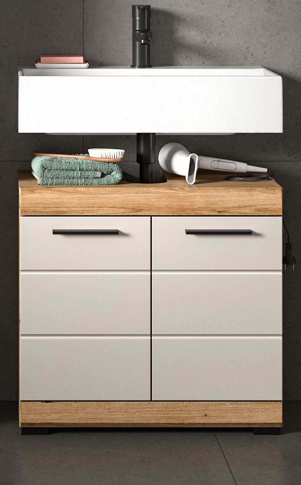 Inn.Furn Waschbeckenunterschrank Shawn (Badschrank in Eiche und Sand / Kasc günstig online kaufen