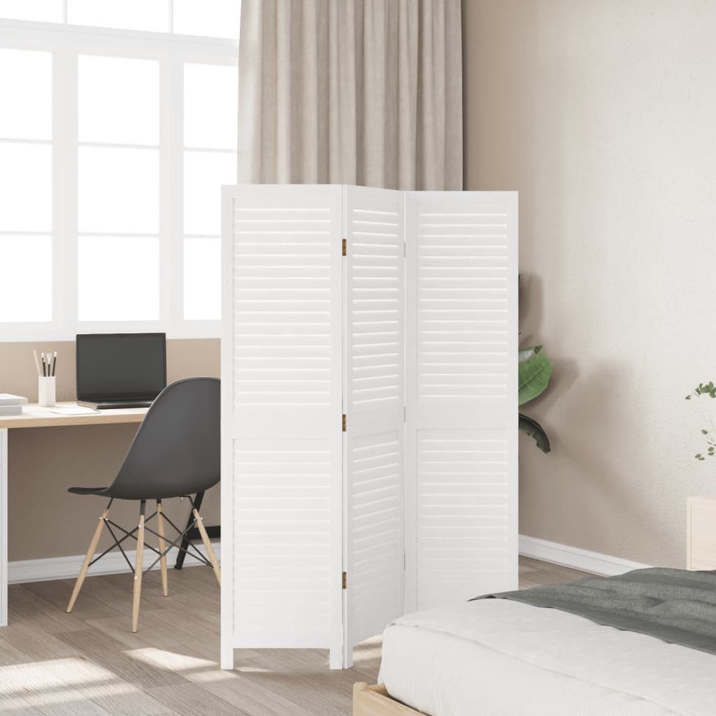 vidaXL Paravent 40 x 160 cm 3-tlg Raumteiler Weiß Massivholz Paulownia Paravent