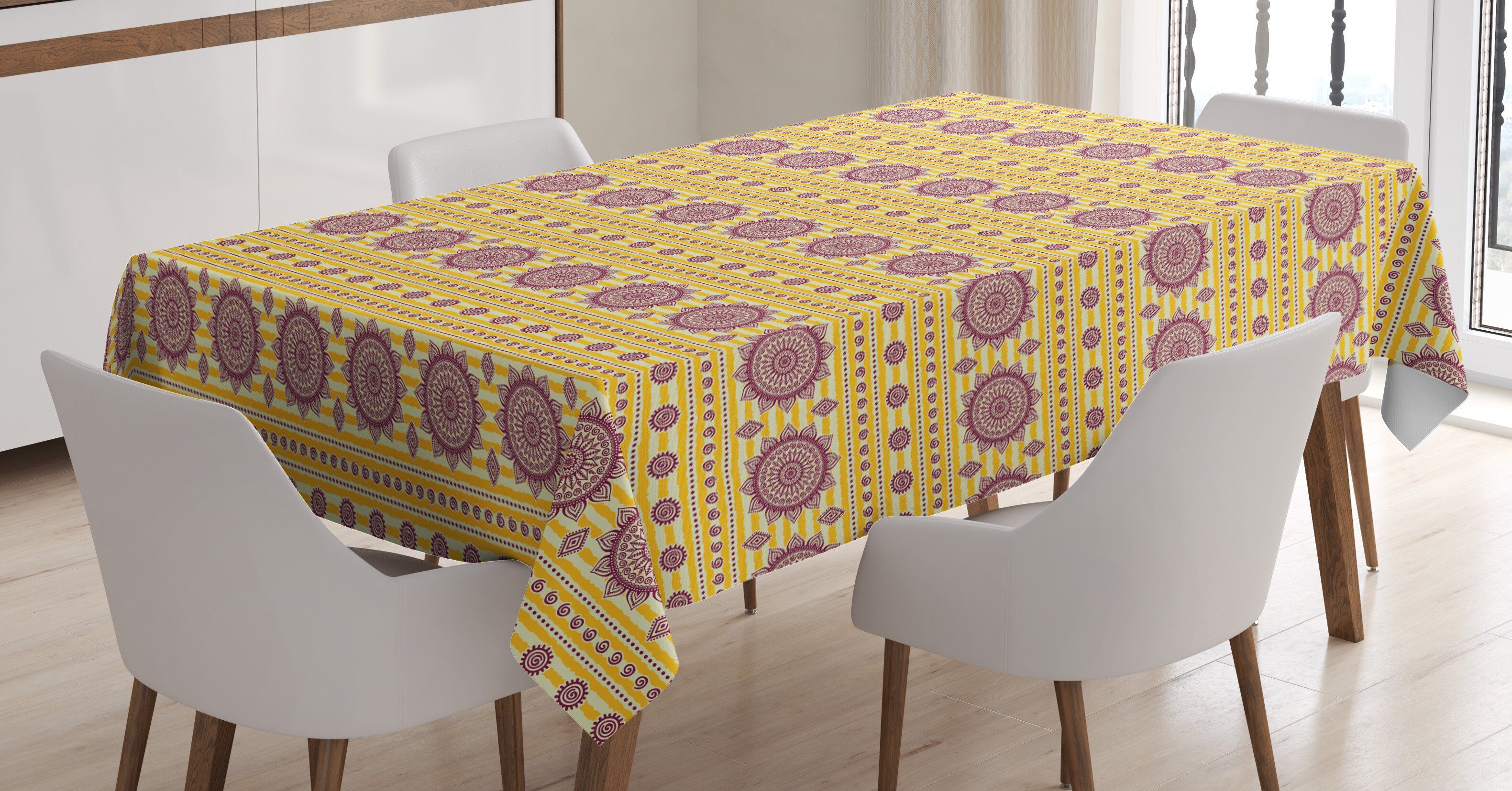 Abakuhaus Tischdecke Farbfest Waschbar Für den Außen Bereich geeignet Klare Farben, Ethnisch Abstrakte Sun-Form Ornament | Tischdecken