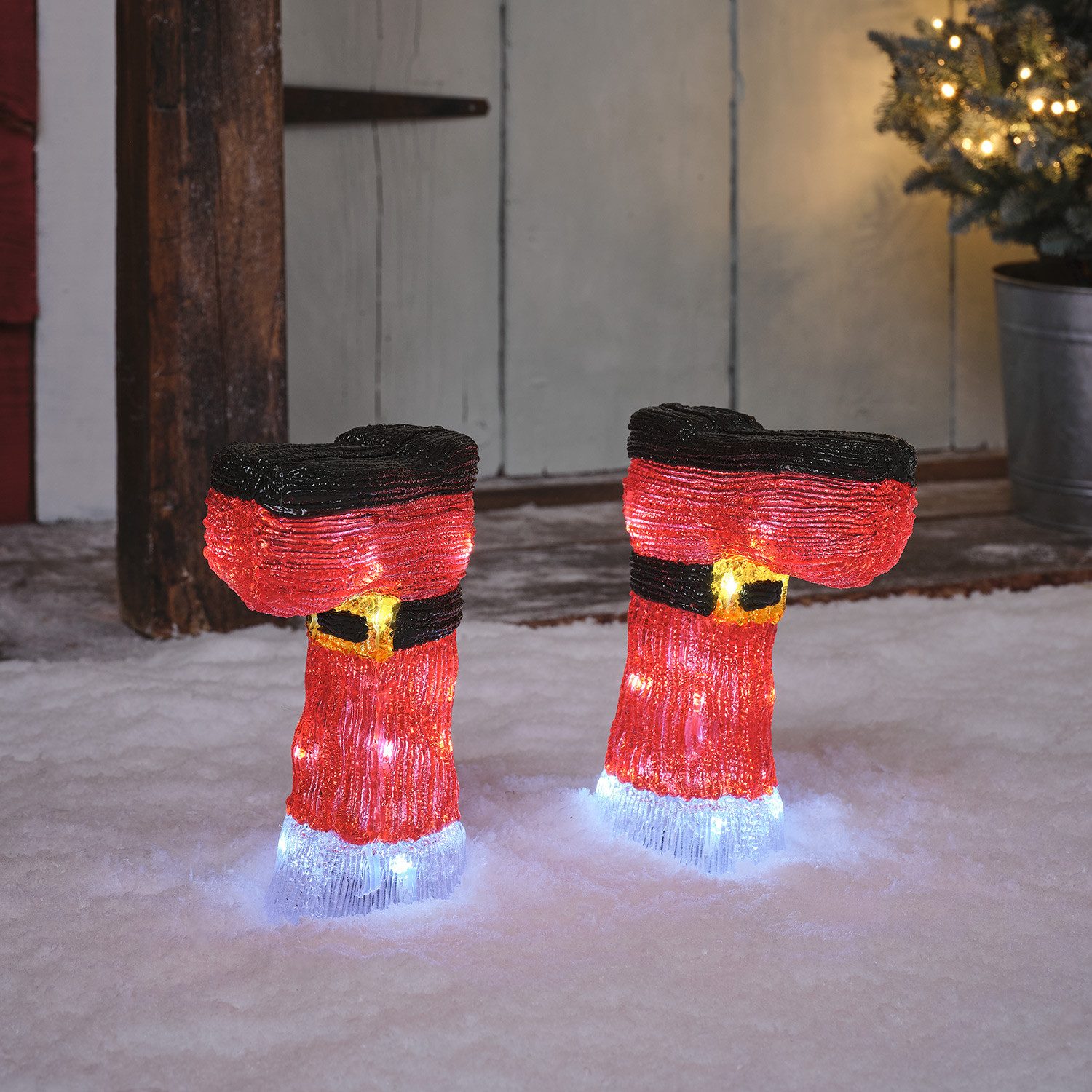 Lights4fun LED Dekolicht 2er Set LED-Stableuchten Weihnachtsstiefel, LED fest integriert