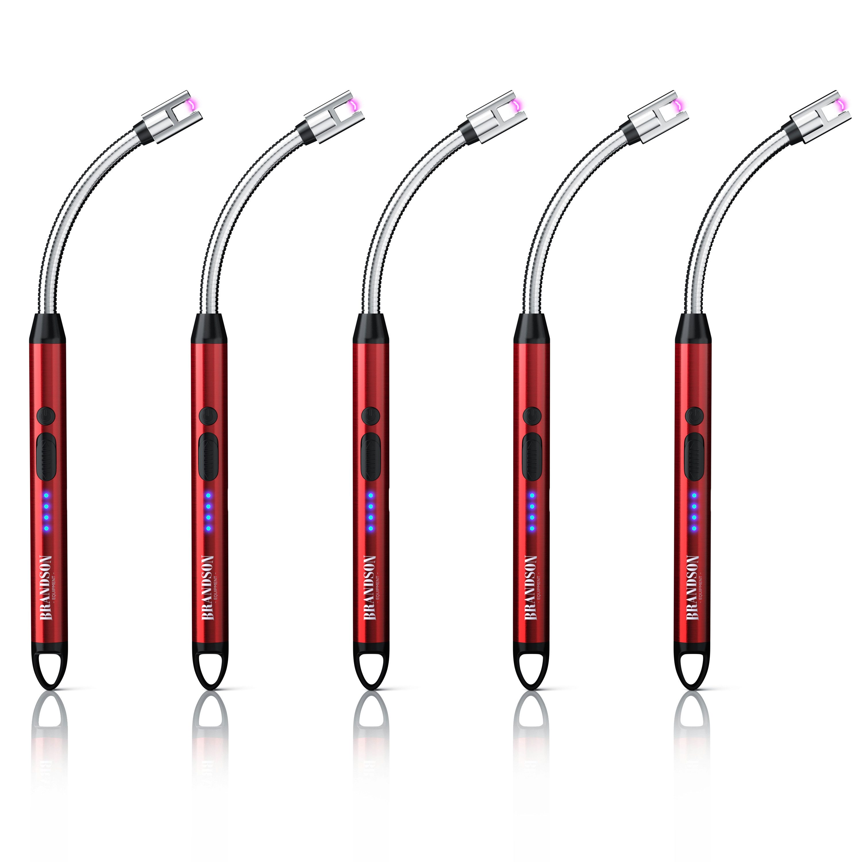 Brandson Feuerzeug 5er Set Lichtbogen Feuerzeug elektrisch USB rot (5-St), USB-C aufladbar, flexibler Hals für, Kerzen, Gasherde, Grill, Kamin