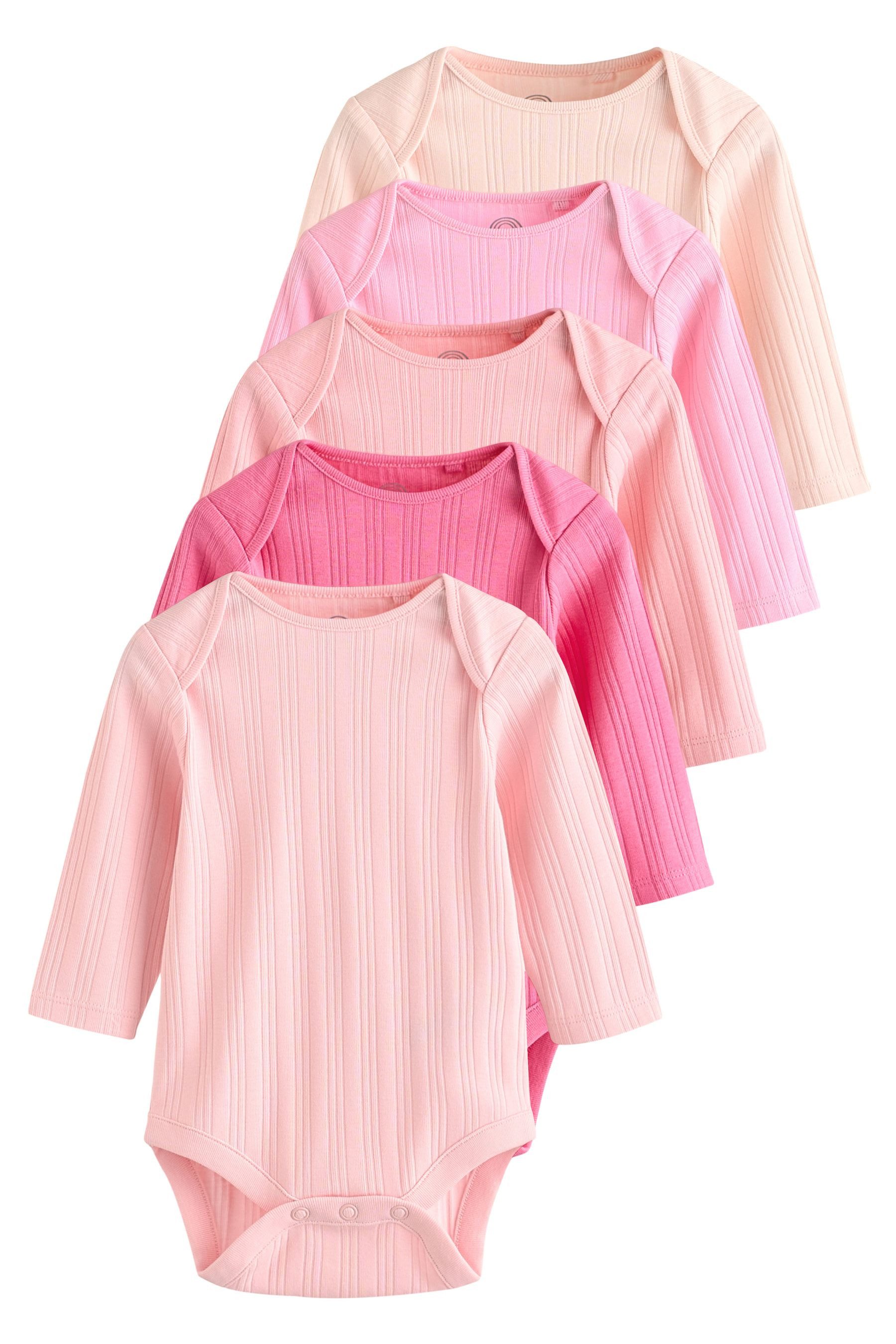 Next Langarmbody Gerippte Langarm-Babybodys 100 % Baumwolle, 5 Stk. (5-tlg)