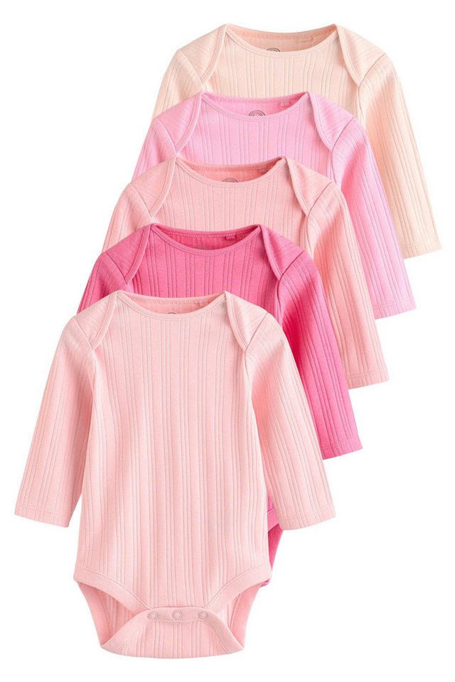 Next Langarmbody Gerippte Langarm-Babybodys 100 % Baumwolle, 5 Stk. (5-tlg)