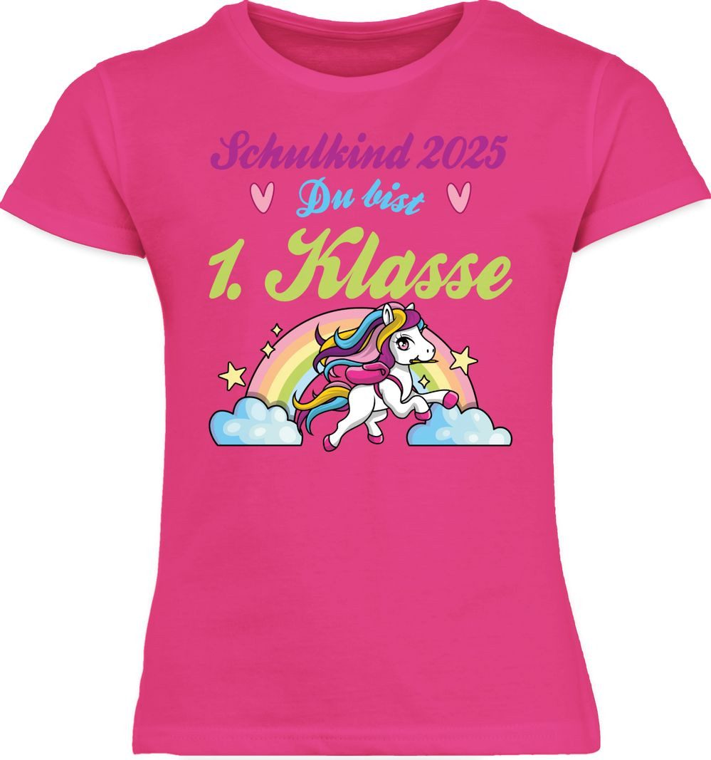 T-Shirt Schulkind 2025 - du bist 1. Klasse Pferd und Regenbogen