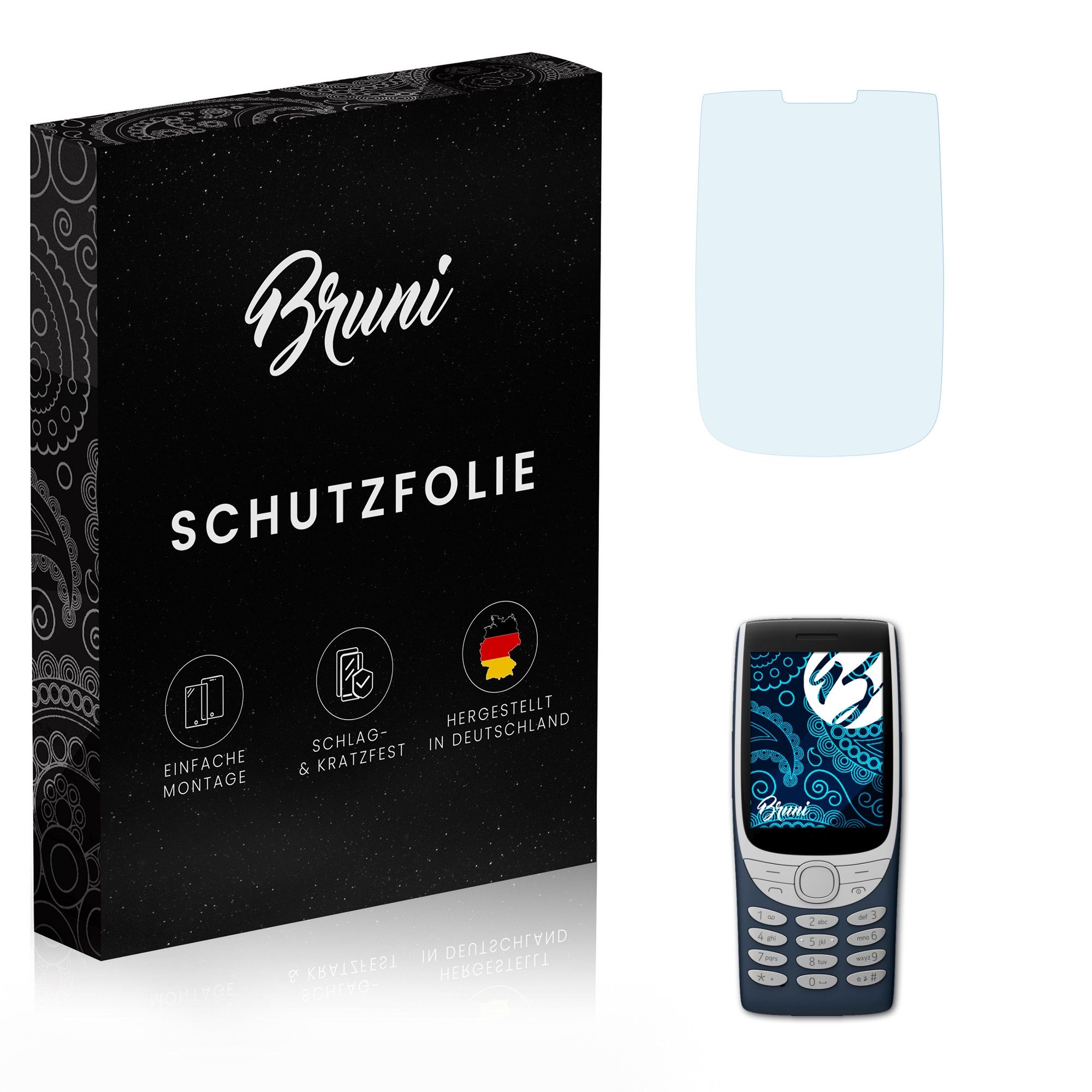 Bruni Schutzfolie Glasklare Displayschutzfolie für Nokia 8210 4G, (2 Folien), praktisch unsichtbar