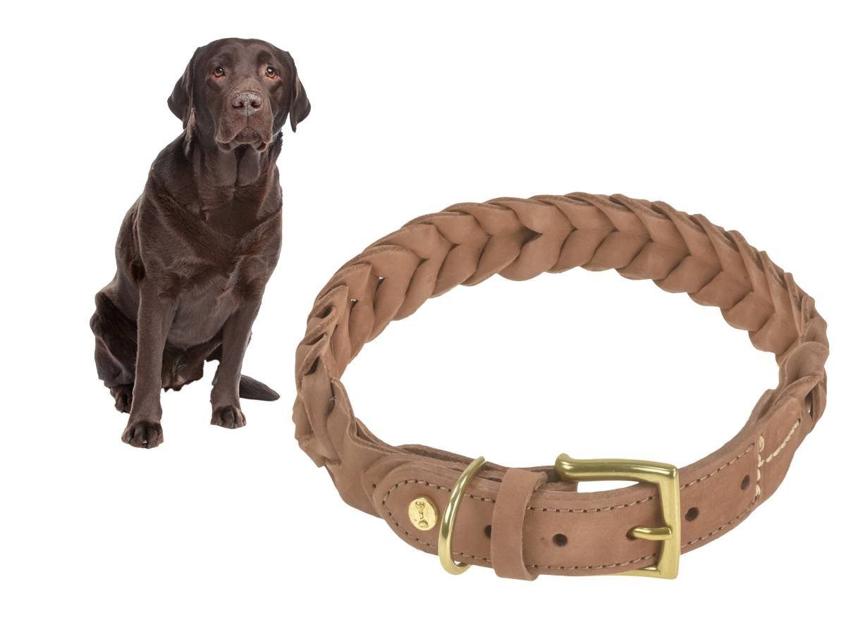 Denjo Dogs Hunde-Halsband Stockholm, Leder, Halsband, fellschonende Messingschnalle, Leder geflochten, Premium