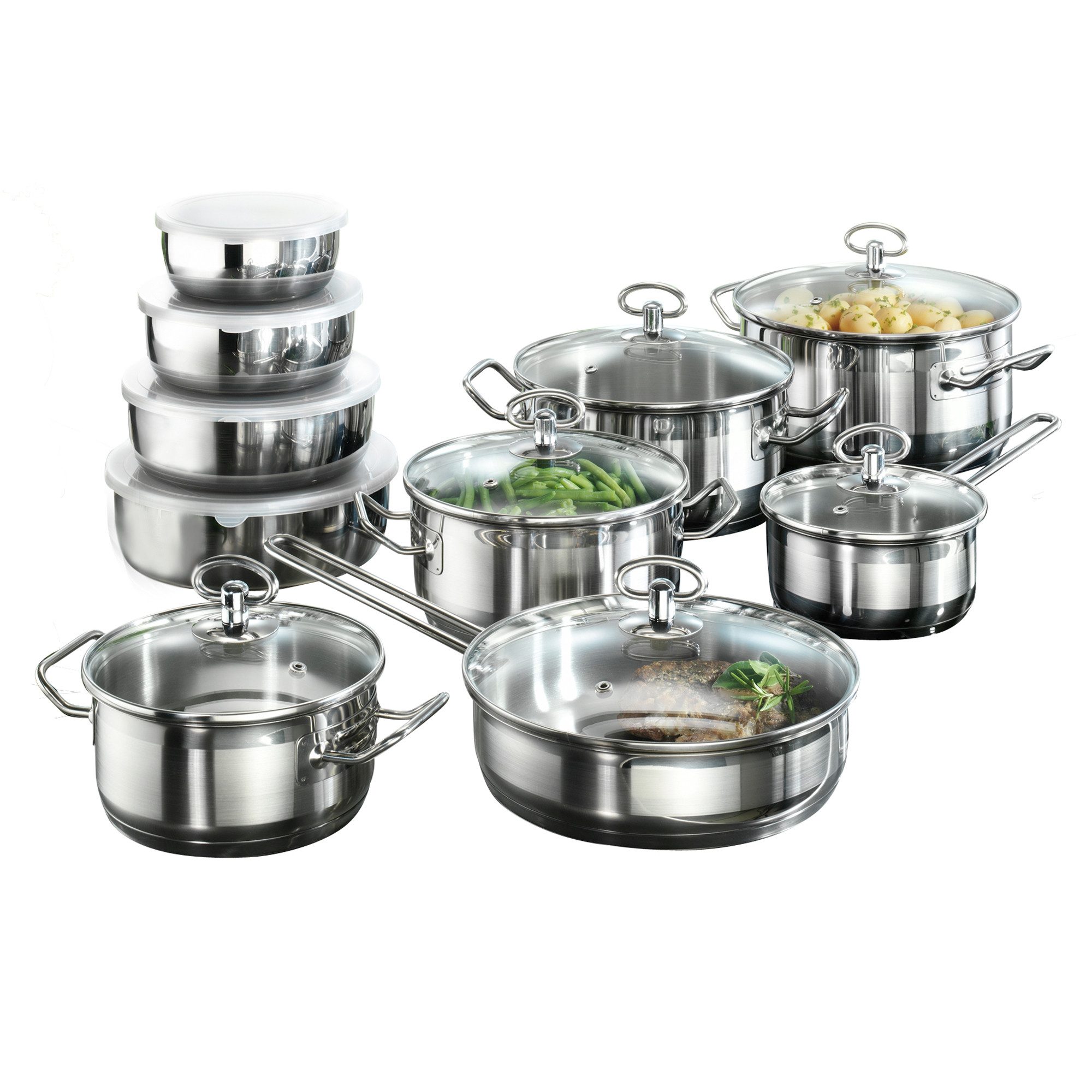 Karcher Topf-Set Kochtopfset Jasmin, Edelstahl (20-tlg), inkl. Glasdeckel und Edelstahl Schüssel Set, Induktion
