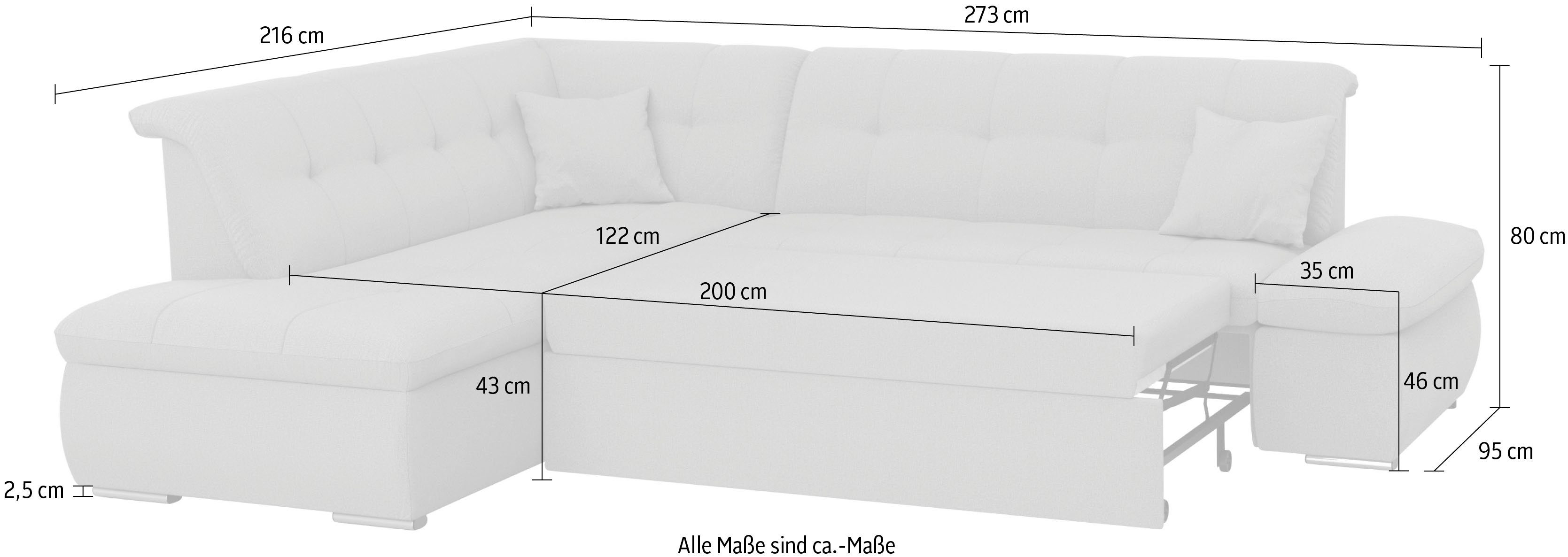 wahlweise gelb/schlamm Ecksofa Bettfunktion und Moric, DOMO | | collection schlamm mit Armlehnenverstellung gelb