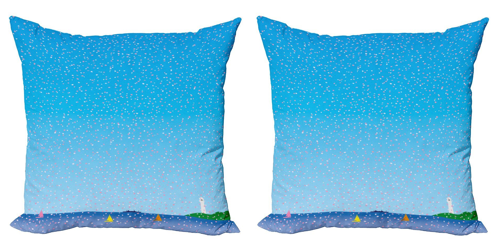 Kissenbezüge Modern Accent Doppelseitiger Digitaldruck, Abakuhaus (2 Stück), Blau Und Pink Floral Regen auf Meer | Kissenbezüge