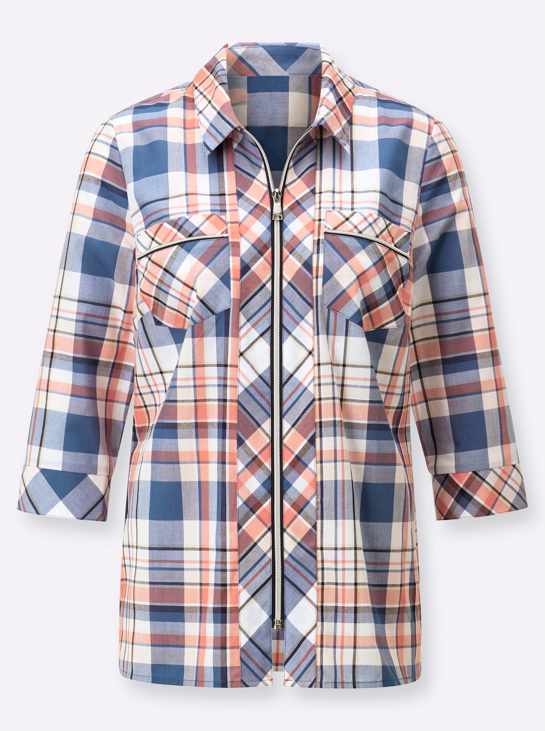 Klassische Bluse Karo-Bluse 3/4-Arm