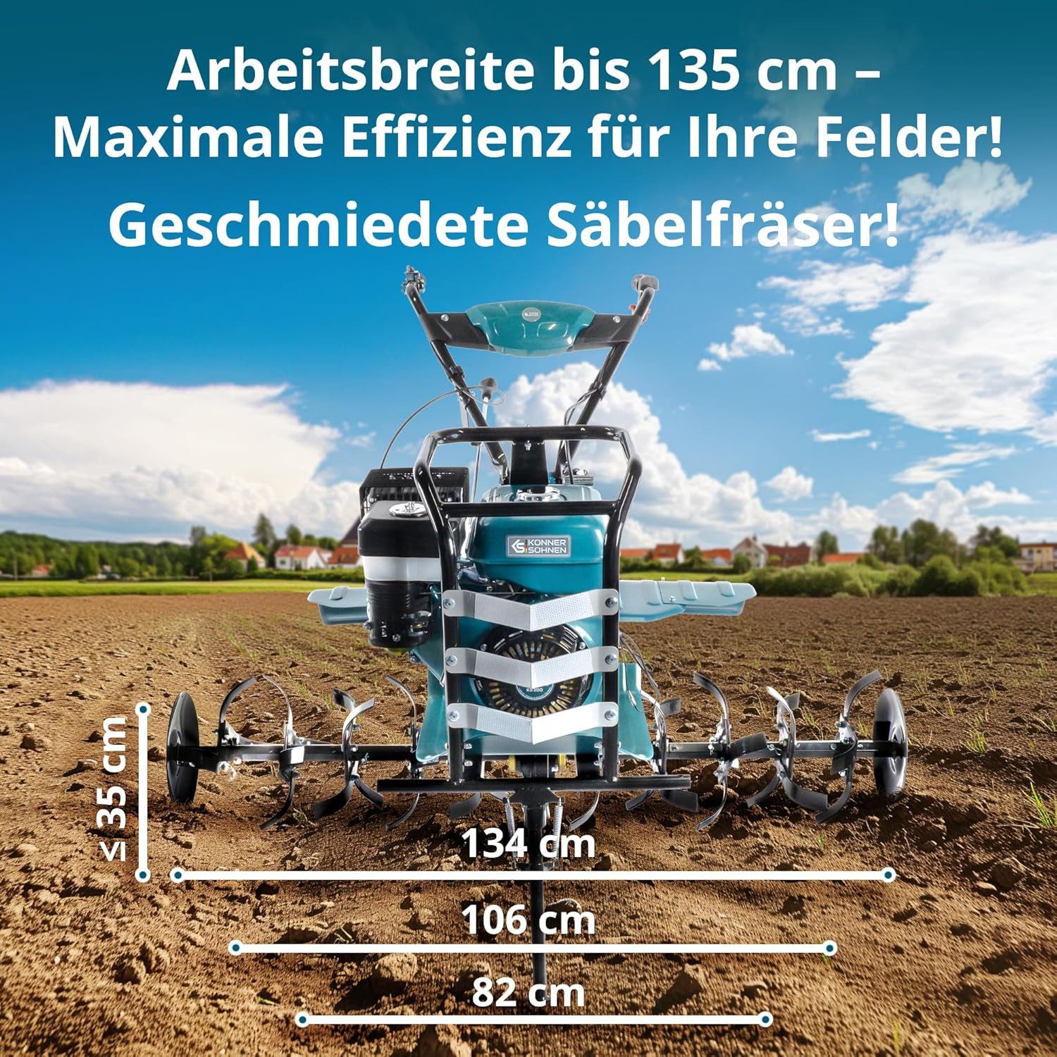 Könner & Söhnen Benzinmotorhacke KS 9HP-1350G-3 (400), geschmiedete Säbelfräsen,3 Vorwärtsgänge, Rückwärtsgang, 1-St., ≤134 cm Arbeitsbreite, ≤ 35 Arbeitstiefe,9.0 PS Kultivator, Benzin-Bodenhacke