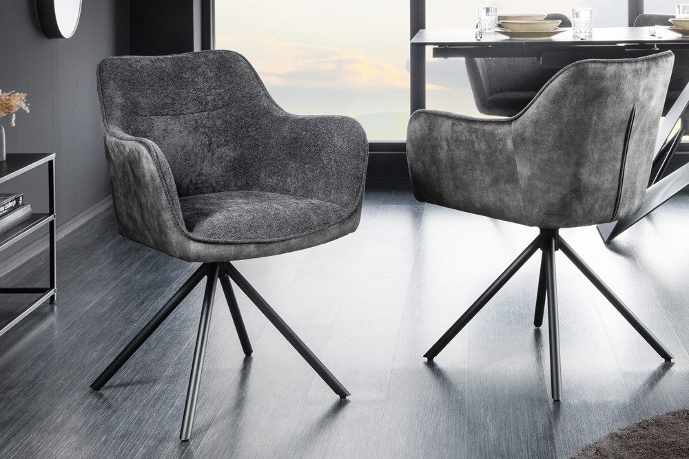 riess-ambiente Polsterstuhl VERONA dunkelgrau – Samt & Strukturstoff, mit Armlehne, Metall (Einzelartikel, 1 St), 180° drehbar mit Auto-Return-Funktion – ideal  – Bild 3 von 5