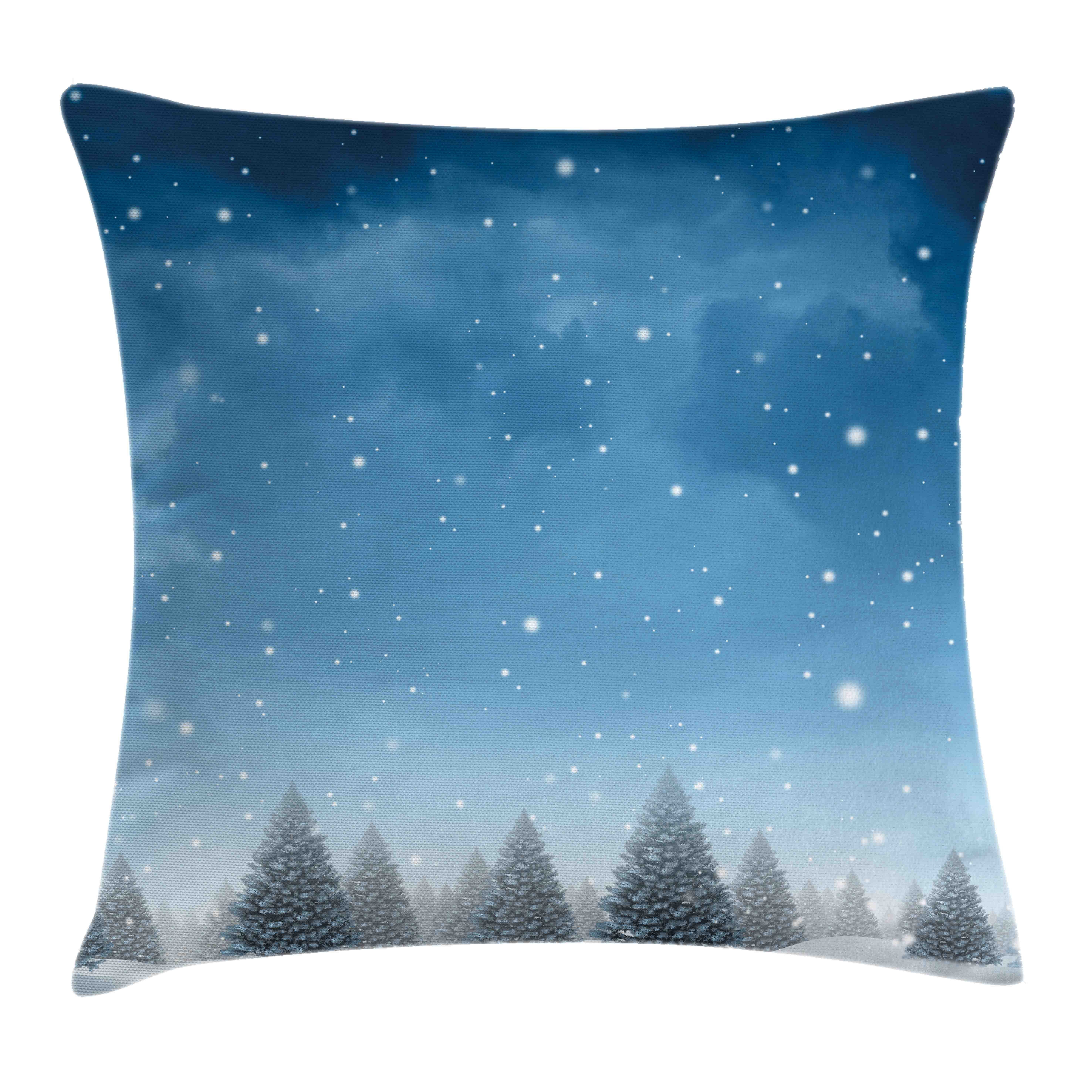 Stück), (1 Winter mit Abakuhaus Bäume Blau Kissenbezüge Kissenhülle des Druck, Weihnachten Beidseitiger Waldes Farbfesten Farben Reißverschluss