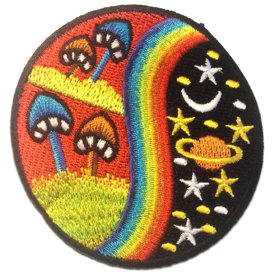 Catch the Patch Aufnäher Bügelbild, Aufbügler, Applikationen, Patches, Flicken, zum aufbügeln, Polyester, Sterne Pilz High Stoner Tripping Hippie - Größe: Ø 7.5 cm