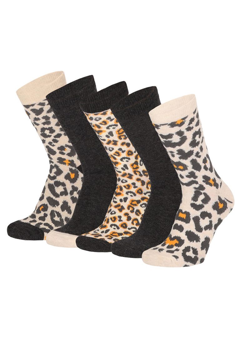 Socken Damen 5er Pack Leopardenmuster Leo Print