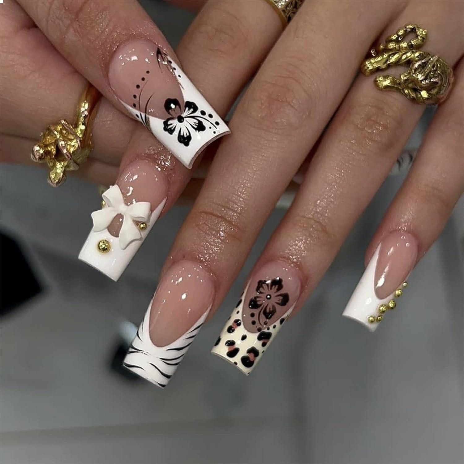 Kunstfingernägel 24er Set Hochwertige Weiße French Fake Nails Press on Nails Akryl