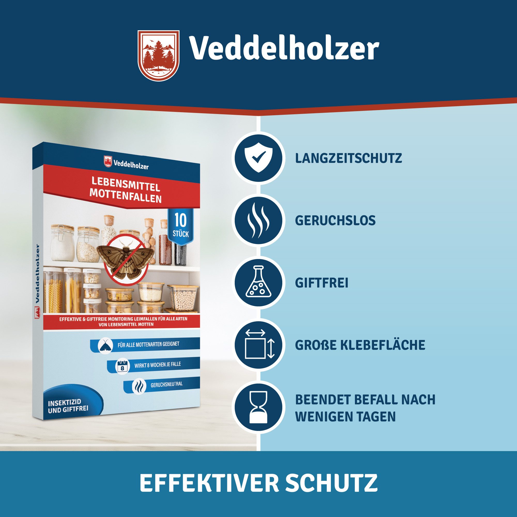 Veddelholzer Klebefalle 10 Stück Lebensmittelmotten-Falle mit Pheromon Lockwirkung Leimfalle, Effektiv Lebensmittelmotten bekämpfen Monitoring von Motten