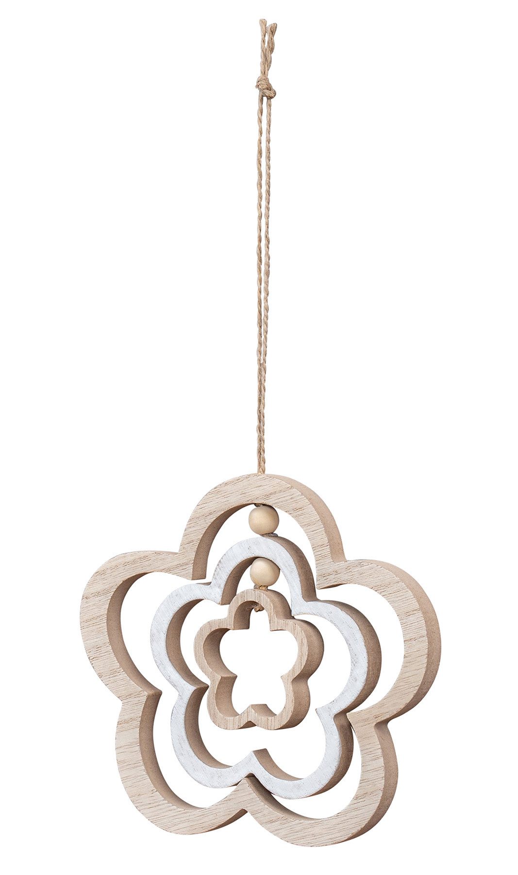 Levandeo® Windspiel, Deko Blume Mobile H15cm Windspiel MDF Holz Natur Weiß Holzblume