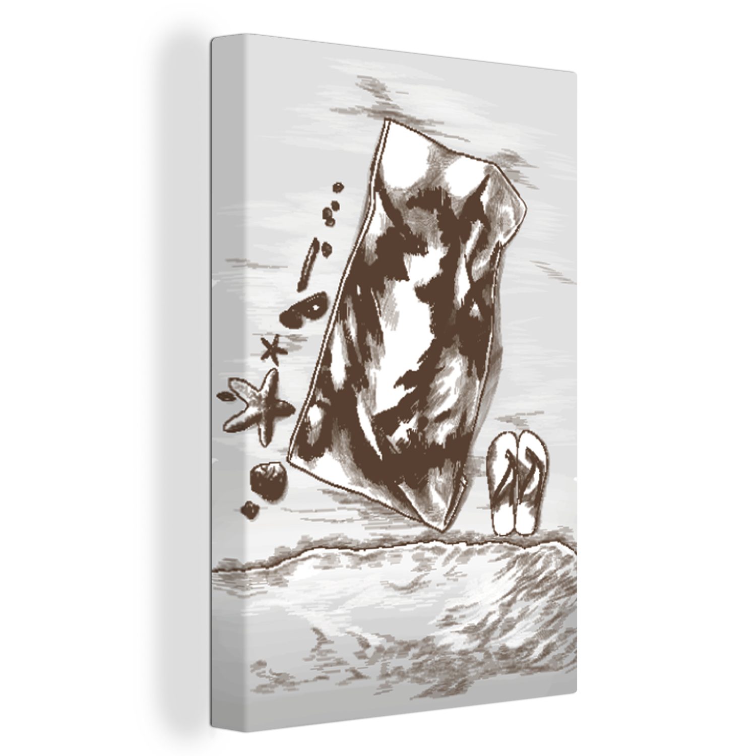 OneMillionCanvasses® Leinwandbild Handtuch - Strand - Hausschuhe, (1 St), Leinwandbild fertig bespannt inkl. Zackenaufhänger, Gemälde, 20x30 cm