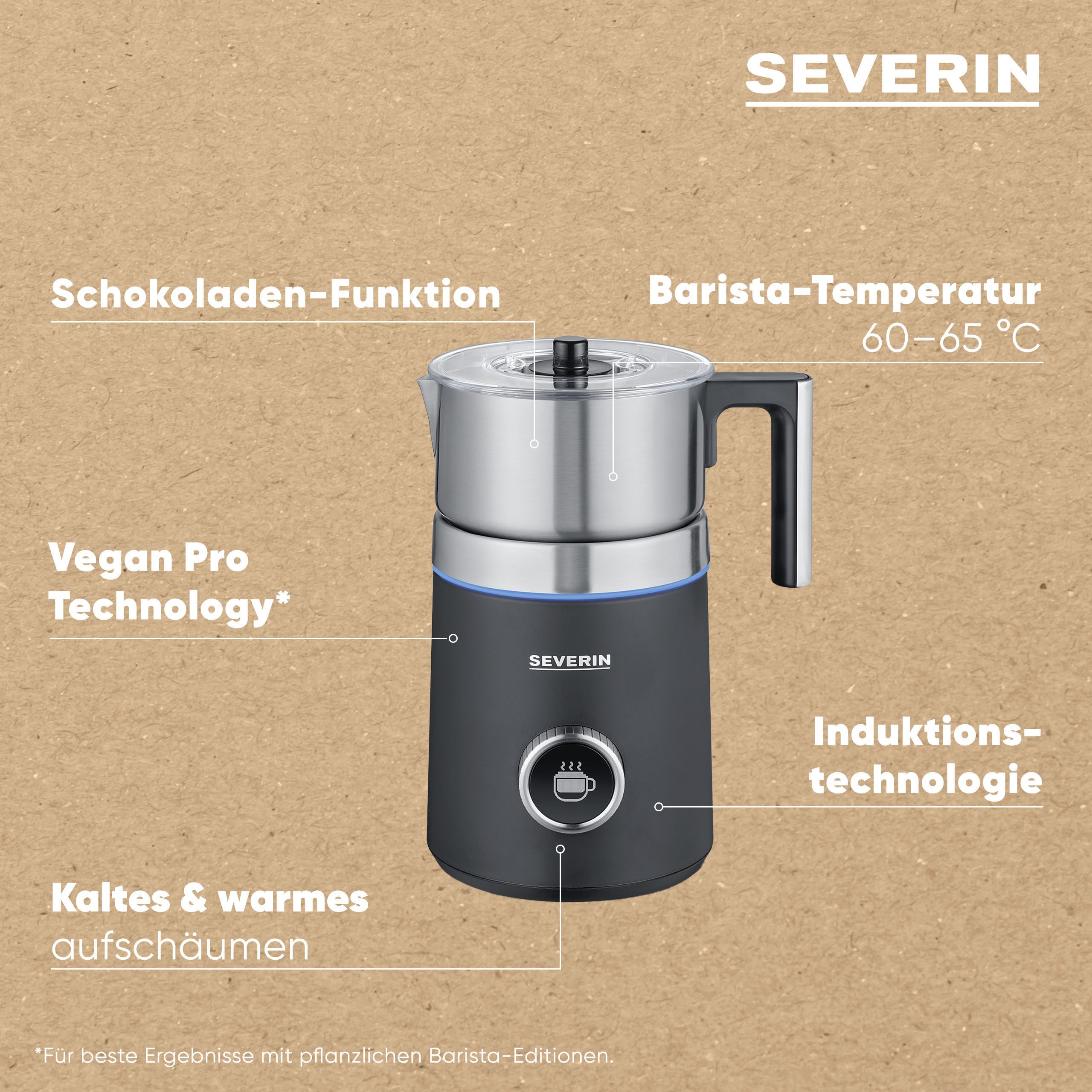 Severin Milchaufschäumer SM 3587 Spuma 700 Plus, 500 W, 13 Programme, komfortable Bedienung, stilvoller 360° LED-Lichtring