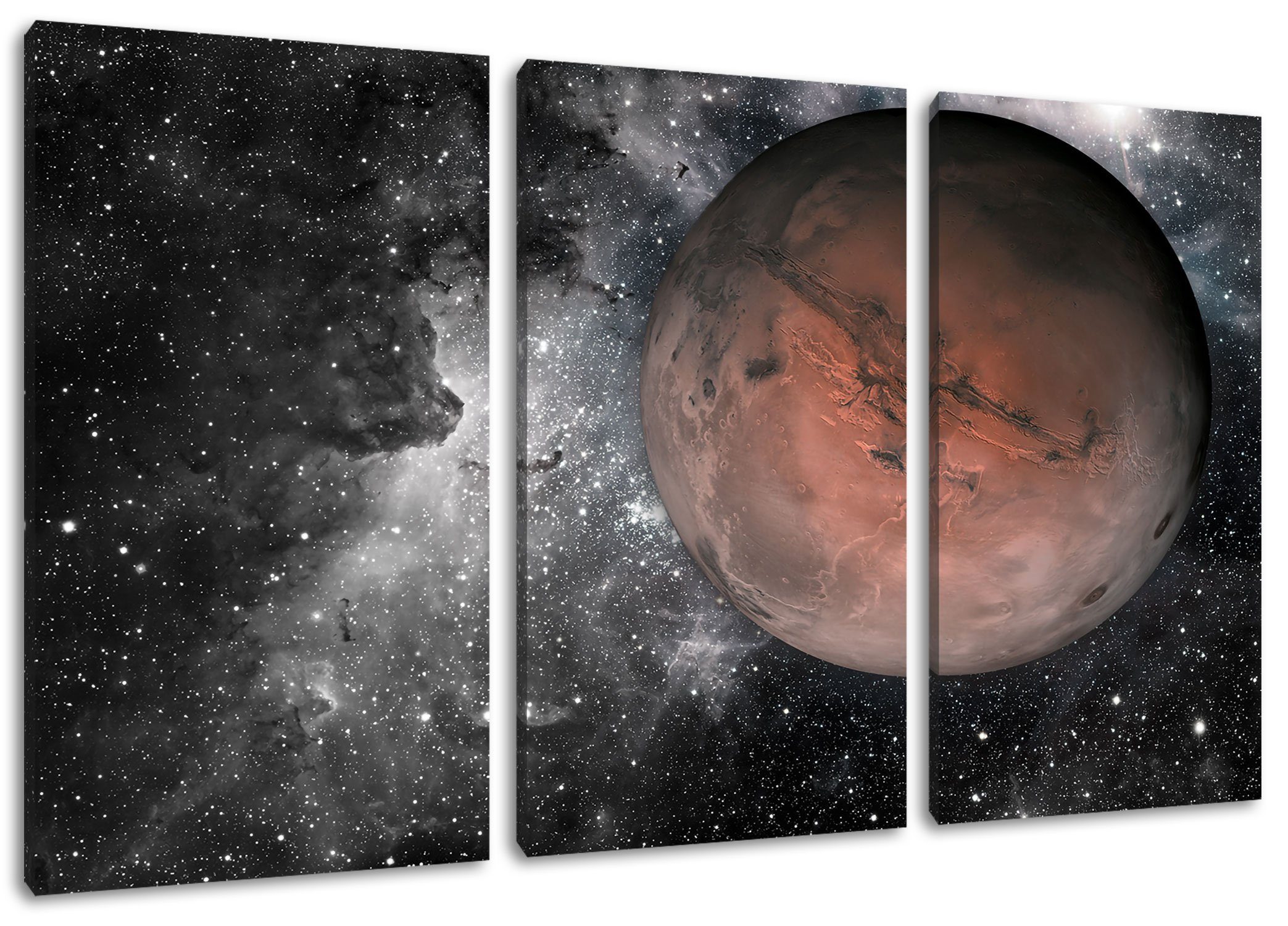 Pixxprint Leinwandbild Mars im Weltall, Mars im Weltall 3Teiler (120x80cm) (1 St), Leinwandbild fertig bespannt, inkl. Zackenaufhänger