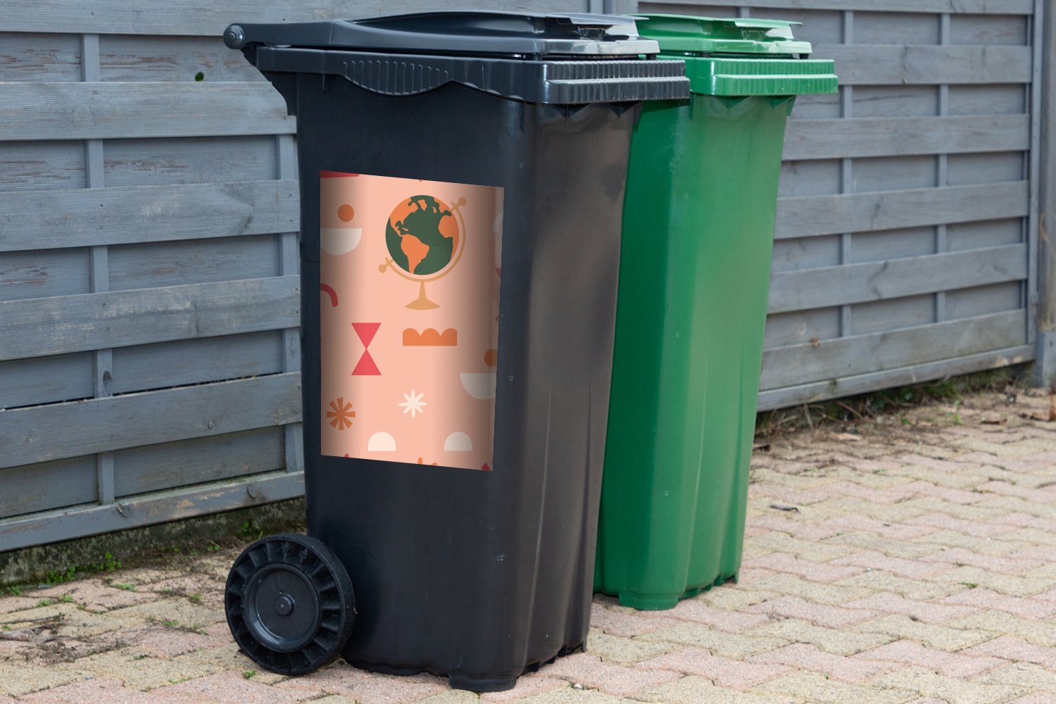 Container, Abfalbehälter Pastell (1 Rosa - MuchoWow Sticker, St), Wandsticker Mülltonne, Globus Mülleimer-aufkleber, -