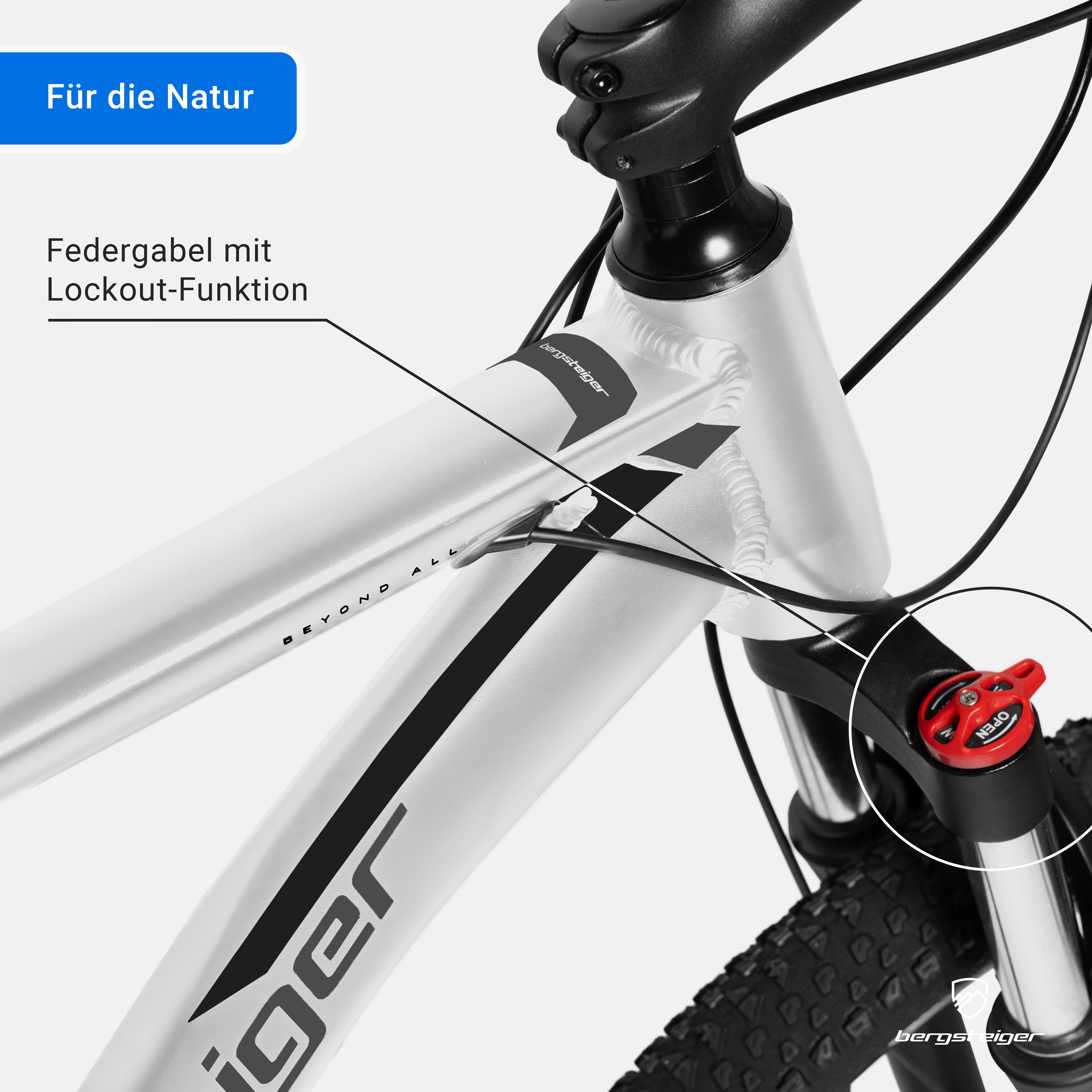 bergsteiger Mountainbike Makalu 26, 29 Zoll Mountainbike Alu, geeignet ab 150 cm, Damen, Herren, 21 Gang Shimano Tourney RD-TY300 Schaltwerk, Kettenschaltung, Scheibenbremsen