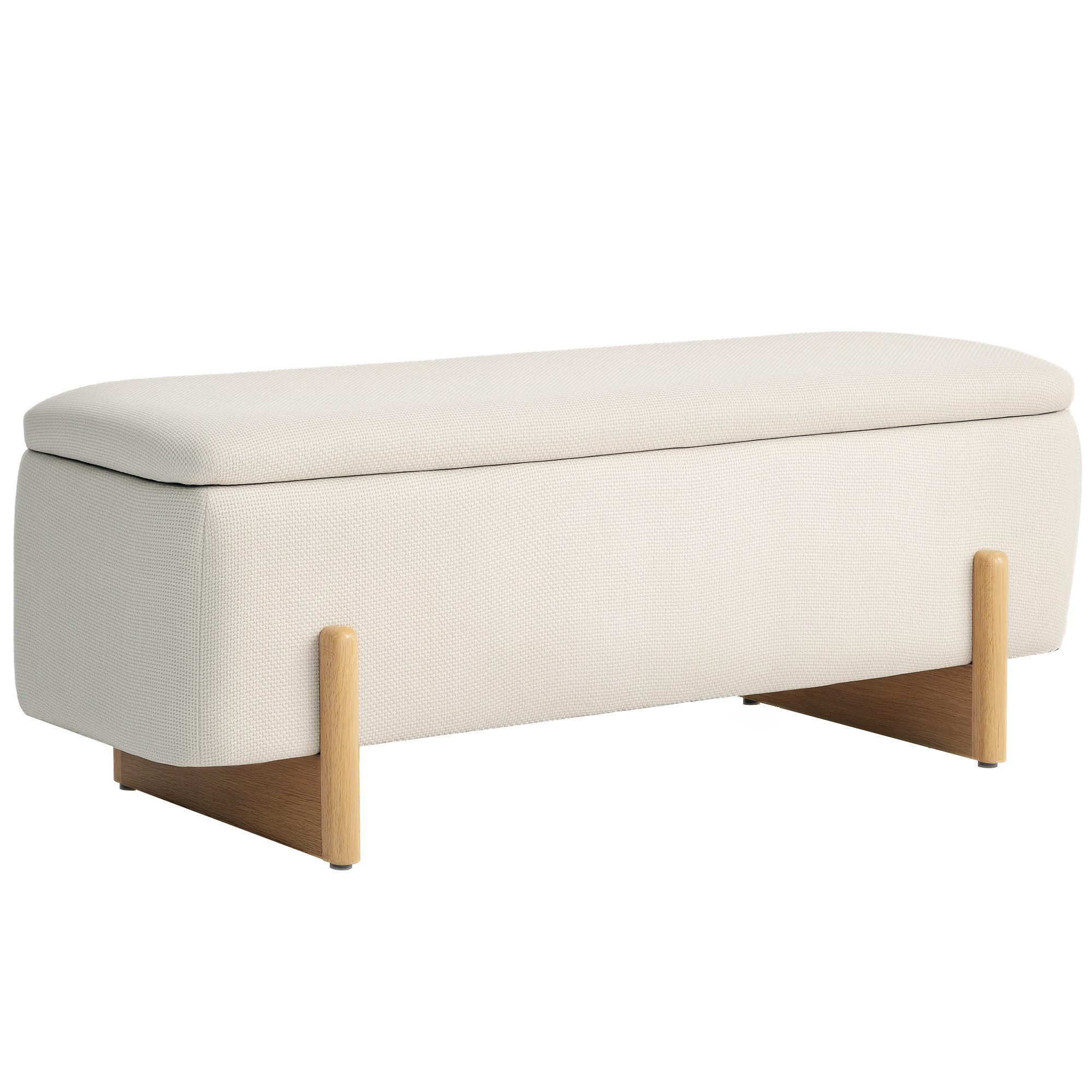 HOMCOM Sitzbank Polsterbank mit Leinenoptik, Sitztruhe Sicherheitsscharniere (Bettbank, 1-St., Polsterbank mit Stauraum), für Wohnzimmer, Schlafzimmer, Flur, 11 – Bild 2 von 5