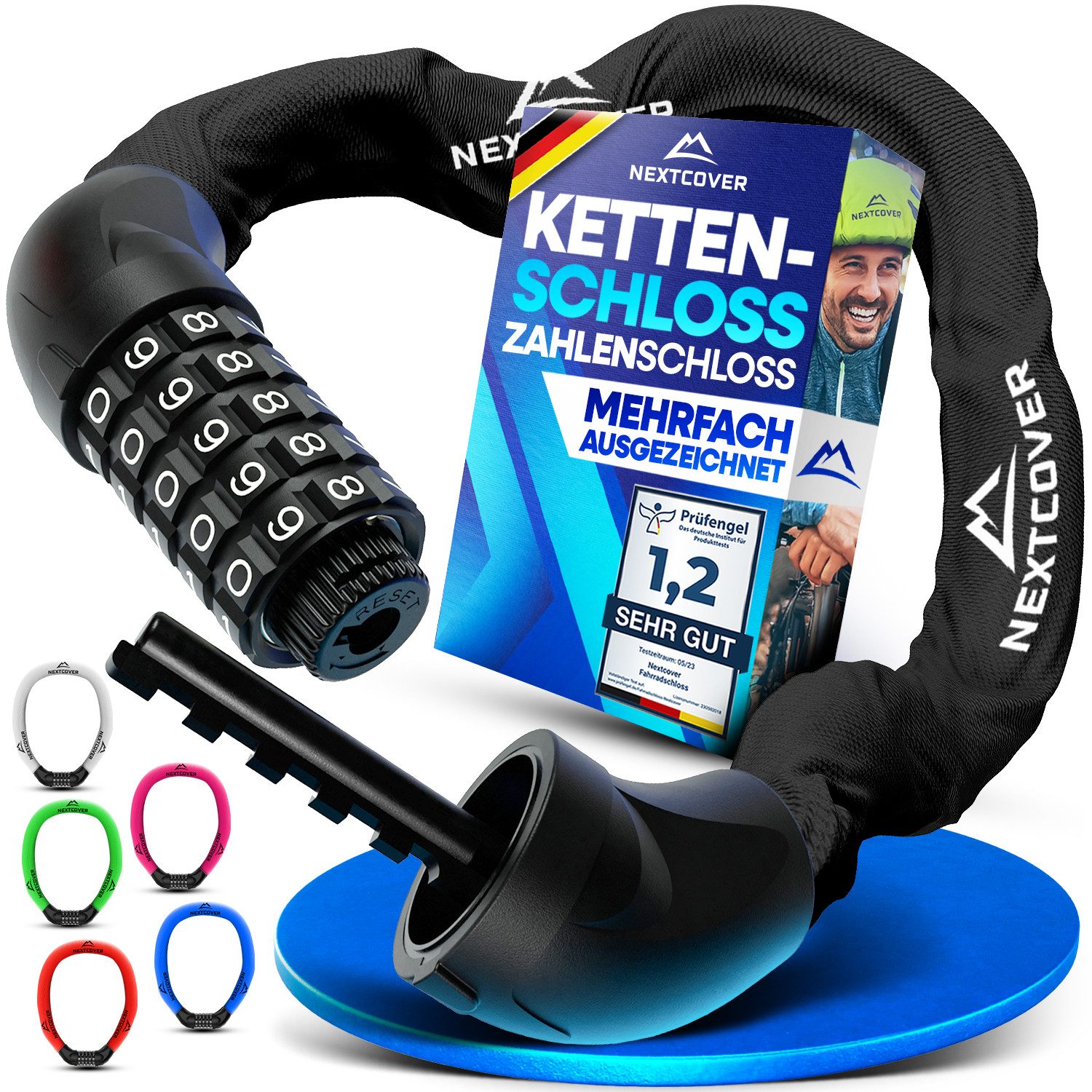 Kettenschloss NEXTCOVER® Fahrradschloss LockOne mit Zahlencode oder Schlüssel