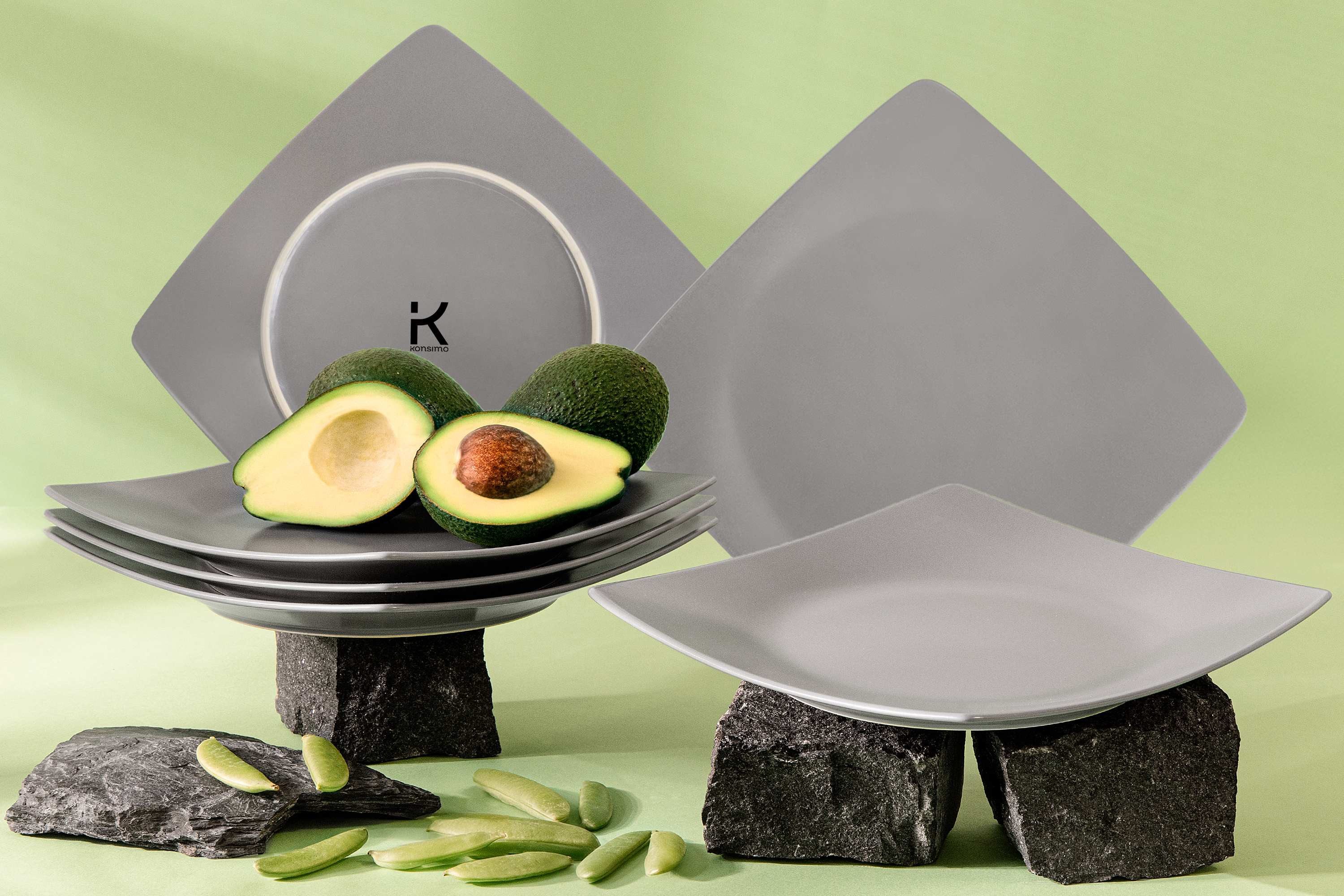 KONSIMO® Teller-Set EPIRI Geschirrset Speiseteller 6 Personen, hergestellt in der EU (6-tlg), 6 Personen, Keramik, quadratisch, Spulmachinen- und Mikrowellengeeignet