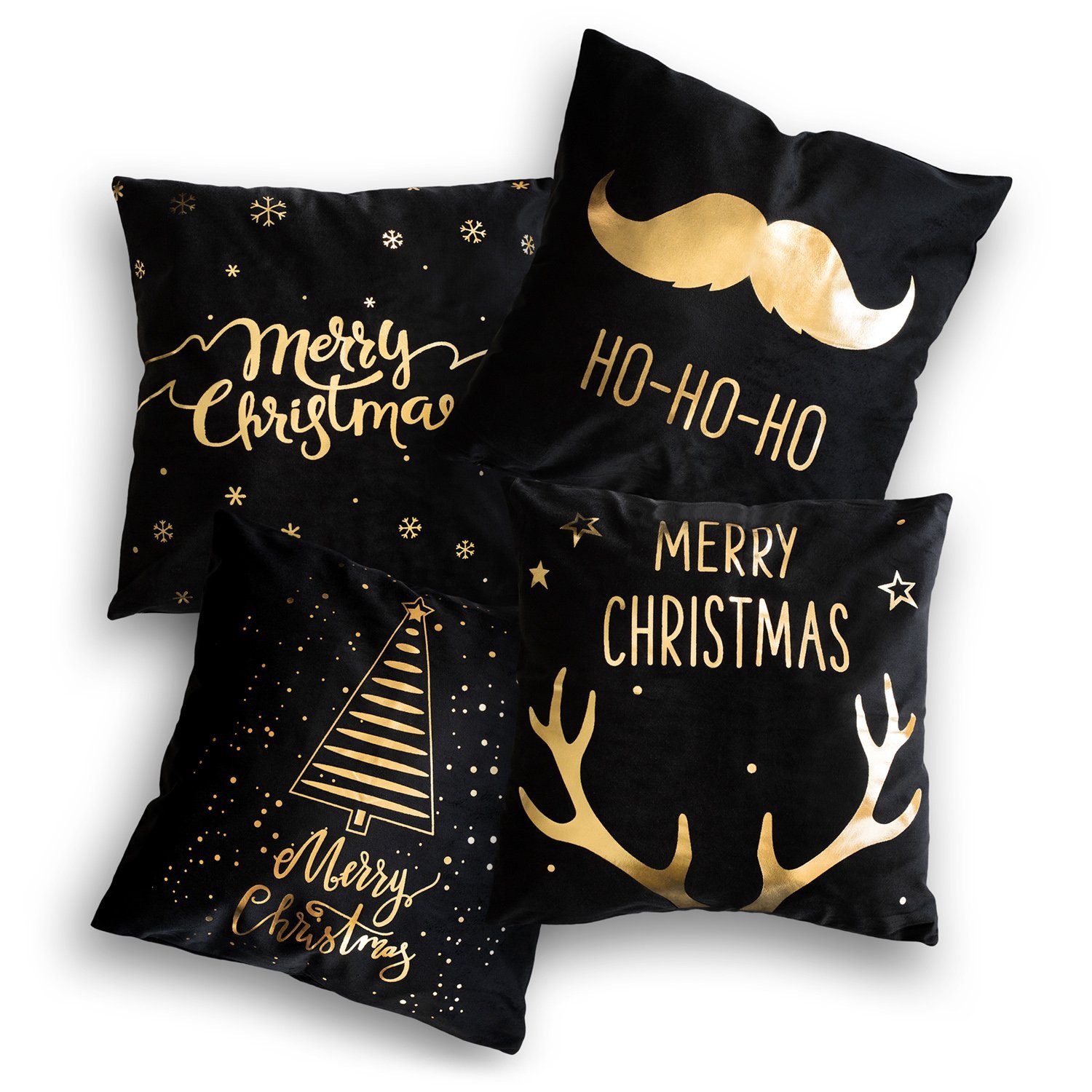 Kissenbezüge 4 x Kissenbezug aus Mikrofaser für Weihnachten Kissenhüllen 45 x 45 cm, MyBeautyworld24 schwarz/gold