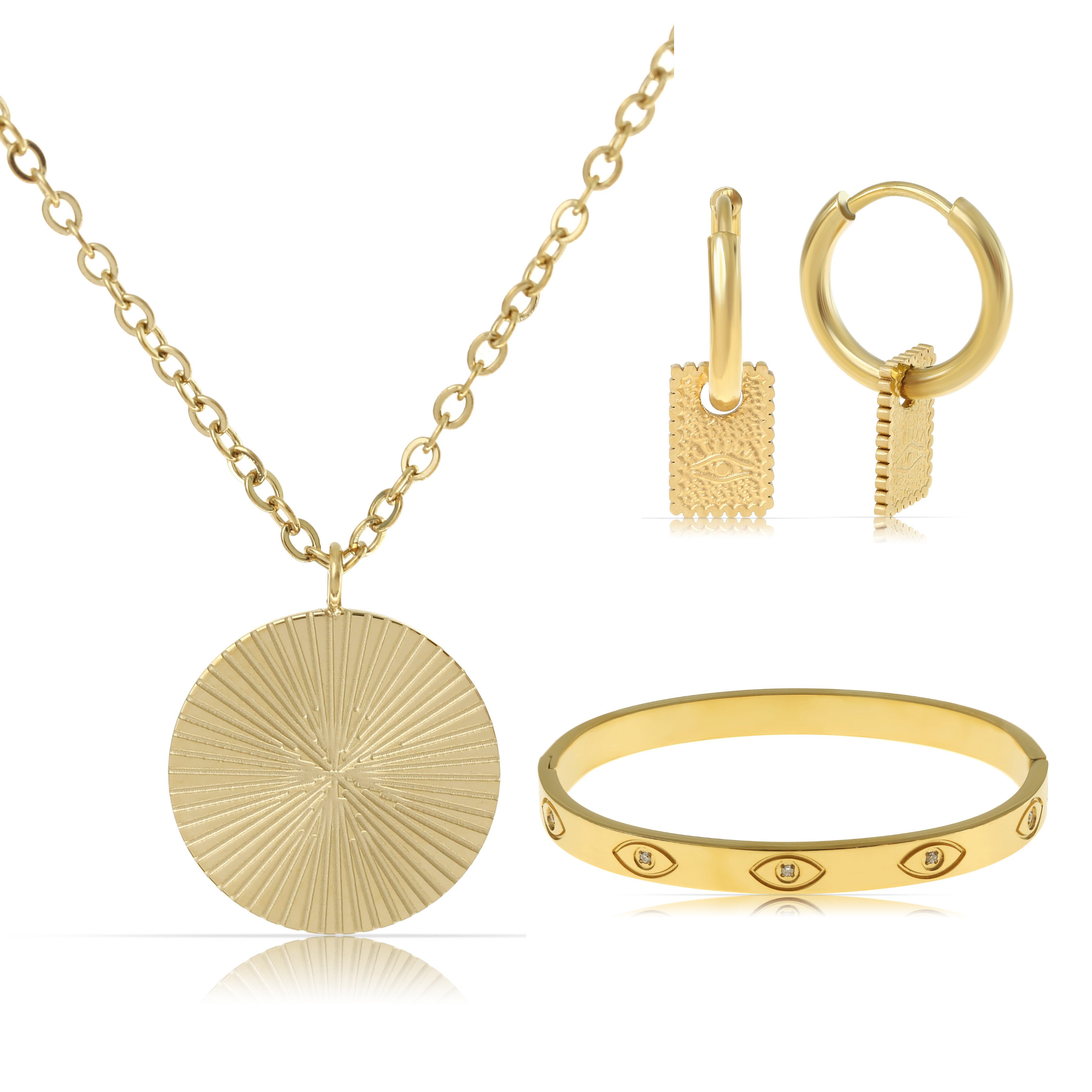 Made by Nami Ювелирные изделияset Mehrteilig Damen Gold aus Edelstahl Wasserfest, Halskette + Armreif + Ohrringe - Hypoallergen - Wasserfest