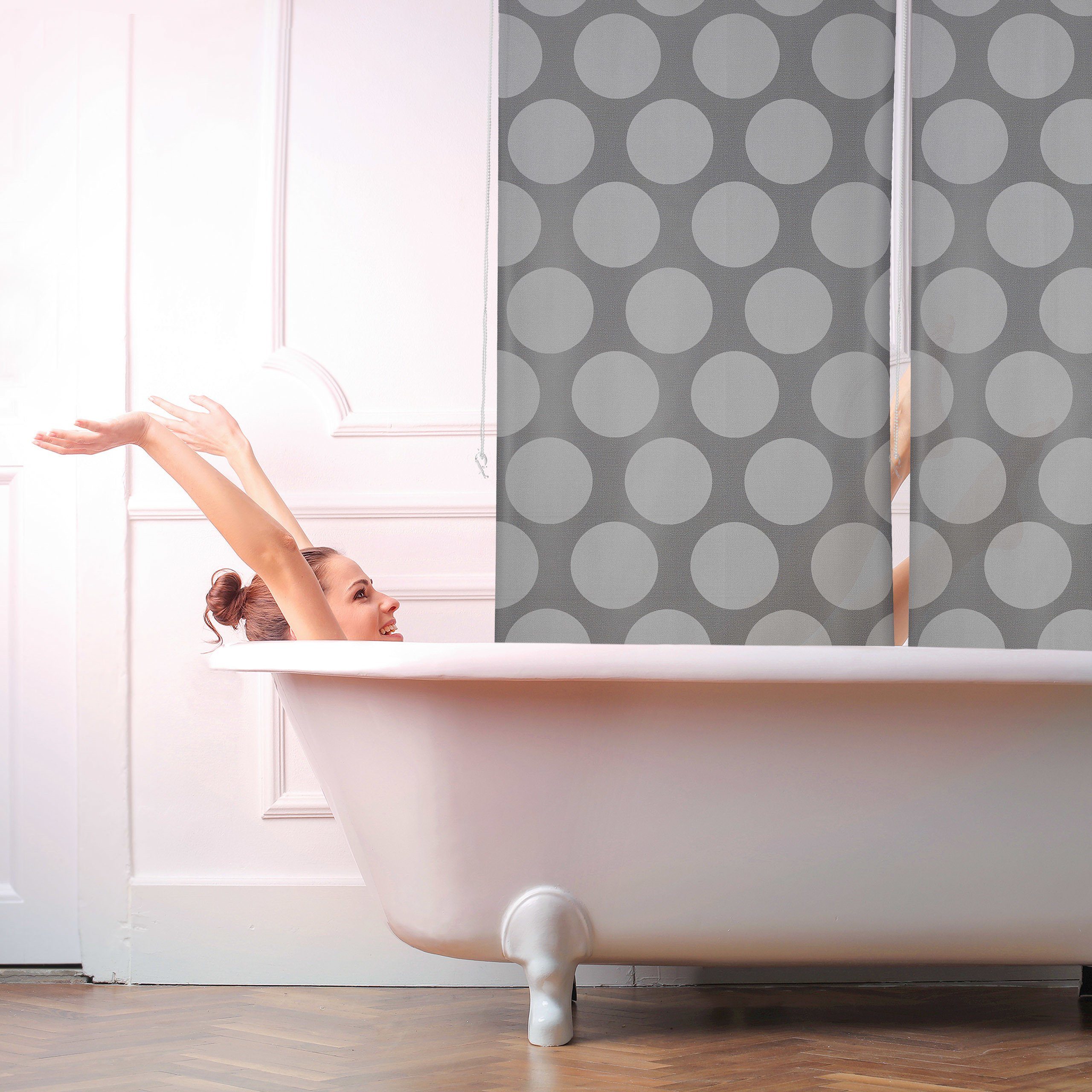 relaxdays Duschrollo grau Punkte Breite 80 cm (1-tlg), 80x240cm – Bild 3 von 5