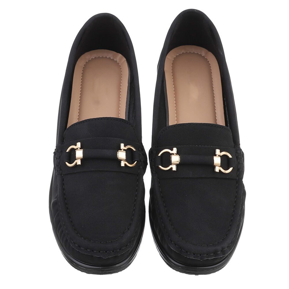 Ital-Design Bequeme Mokassins für jeden Anlass - Hoher Komfort Slipper (89092051) Keilabsatz/Wedge Mokassins in Schwarz
