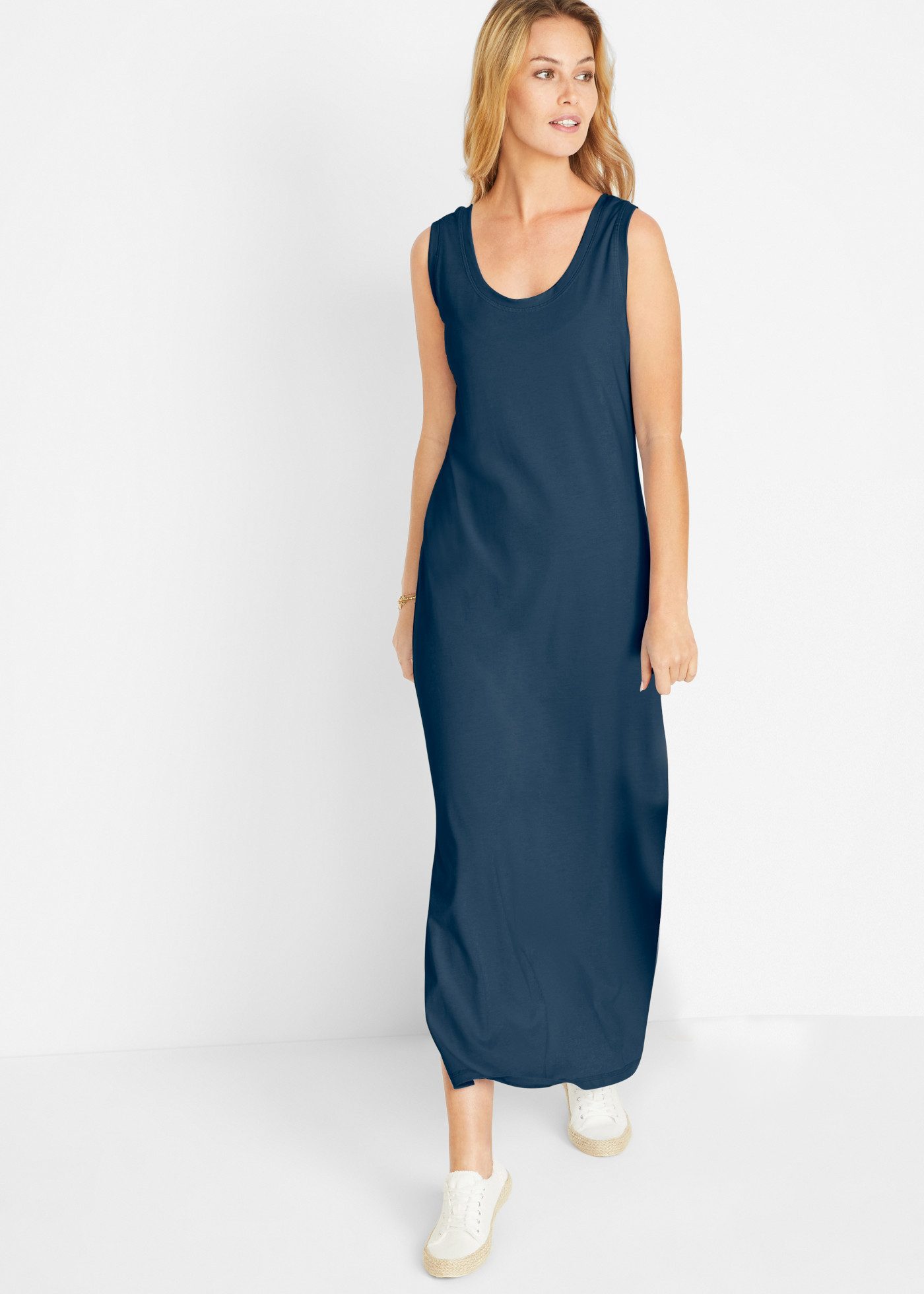 bonprix Jerseykleid aus Baumwolle und Polyester, seitlicher Schlitz, taillierte Passform