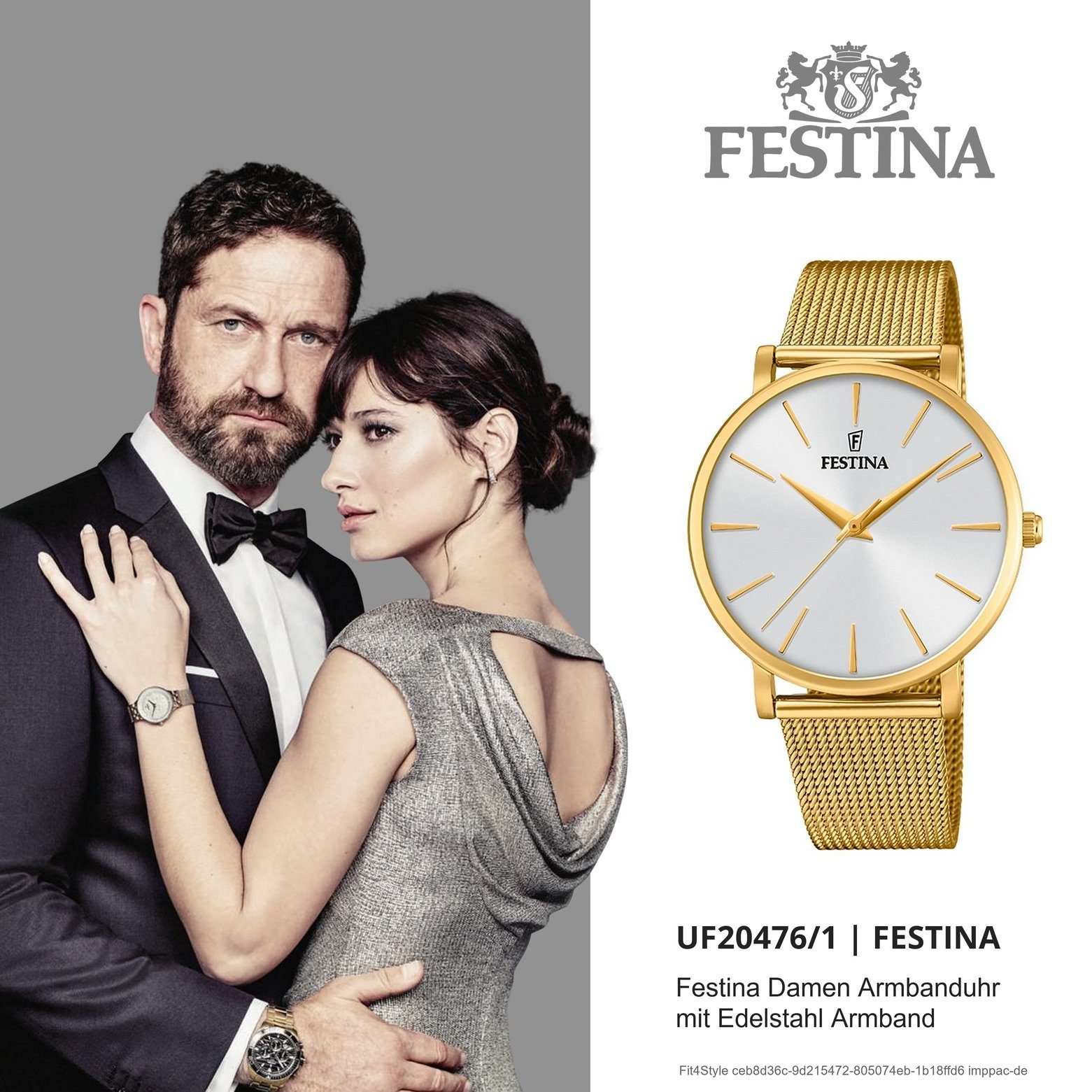 Stahl, Quarzuhr Damen Armbanduhr Uhr Damen gold rund, F20476/1 Festina Edelstahlarmband Festina