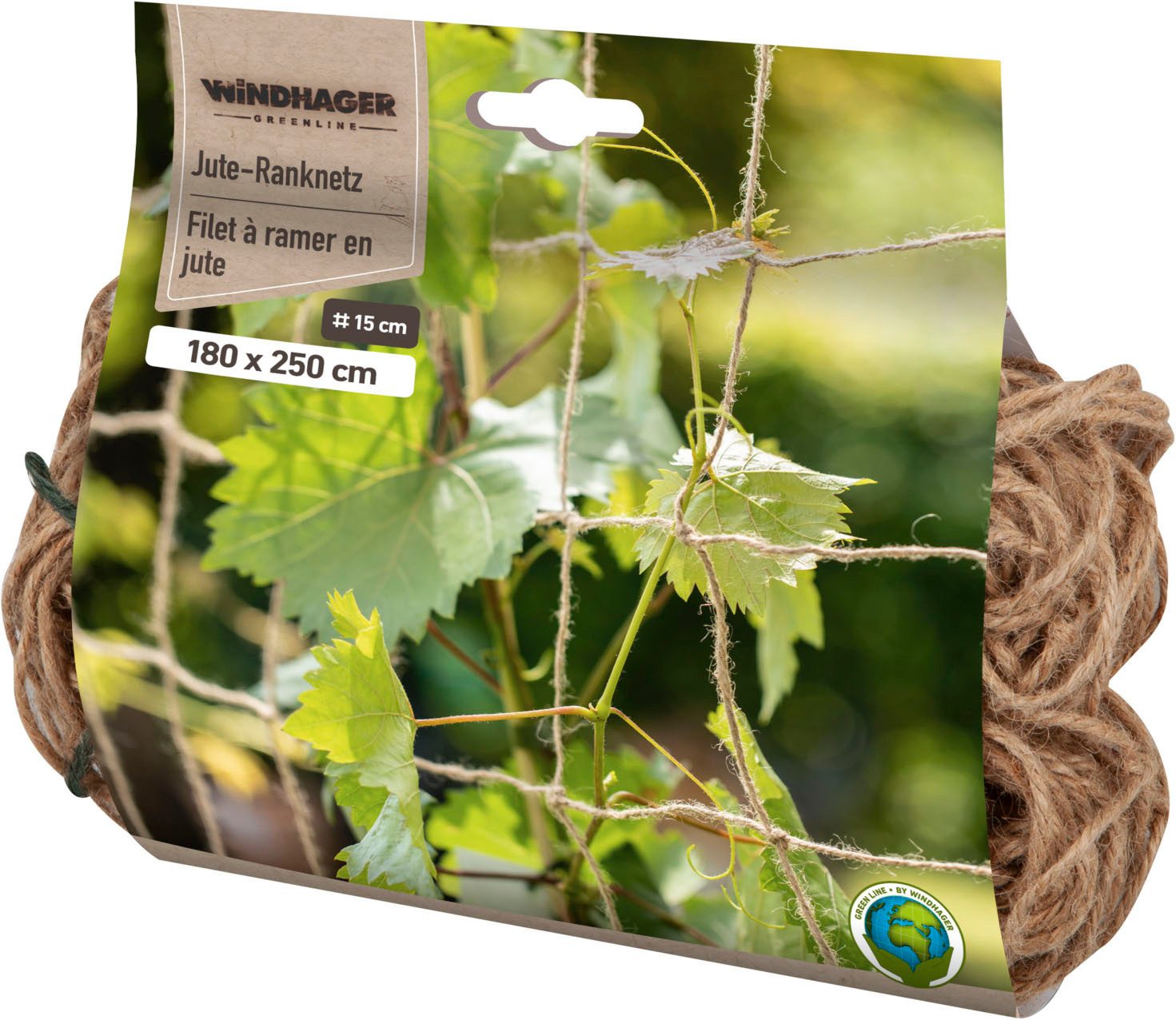 Windhager Rankhilfe Jute Ranknetz 180 x 250 cm, 1 St., Kletternetz ideal für Gemüse, Maschenweite 15 cm, grün – Bild 2 von 5