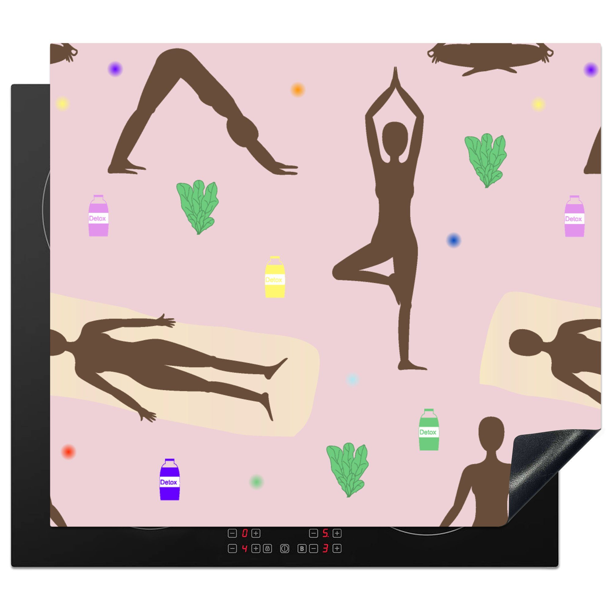 MuchoWow Herdblende-/Abdeckplatte Yoga - Zen - Verhaltensmuster, Vinyl, (1 tlg), 60x52 cm, Mobile Arbeitsfläche nutzbar, Ceranfeldabdeckung