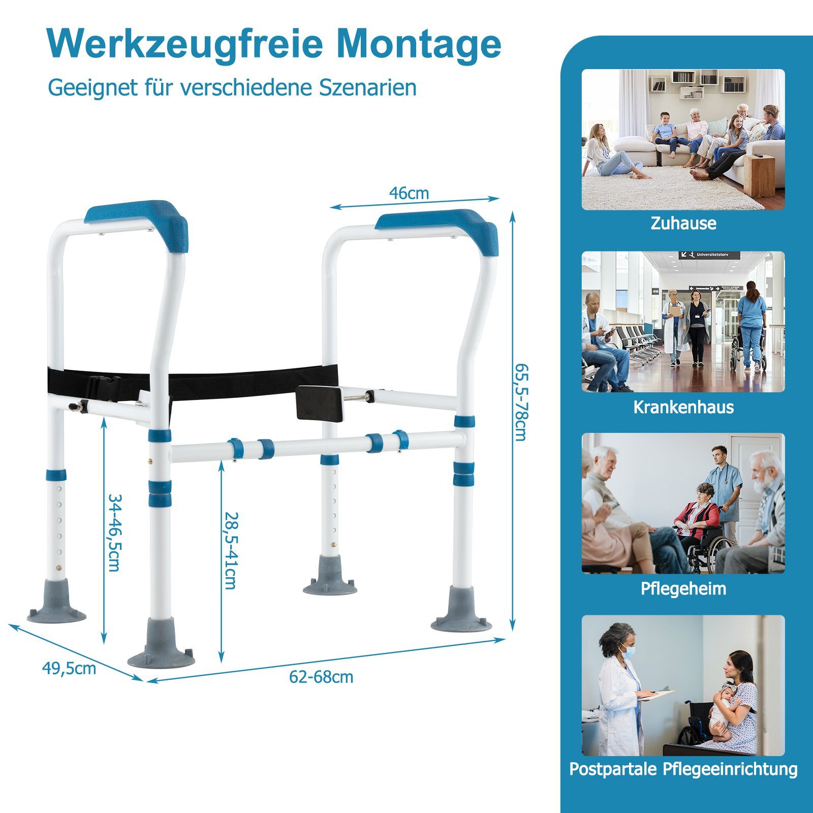 COSTWAY WC-Aufstehhilfe, belastbar bis 136 kg, höhenverstellbar mit Haltegriff