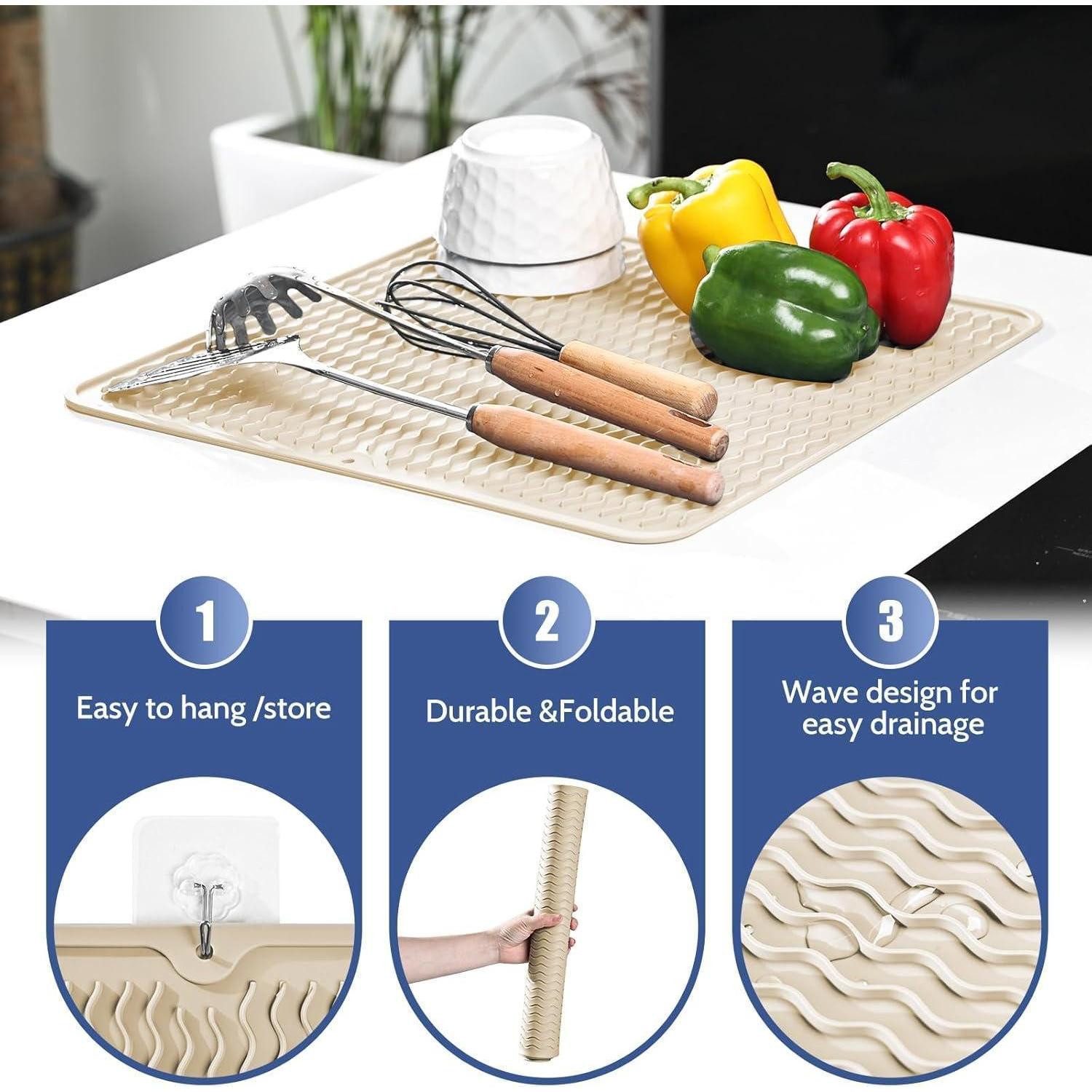 LuxusKollektion Abtropfmatte Abtropfmatte Silikon Spülmatte Geschirr Spüle 40x45cm Beige