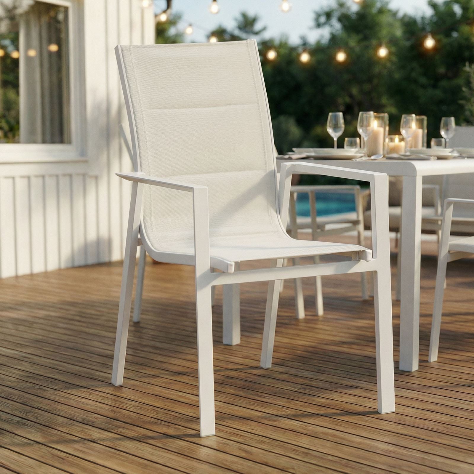 IDIMEX Gartenstuhl TRAPANI (6 St), Terrassenstühle im 6er Set mit Armlehnen, wetterfest Weiß